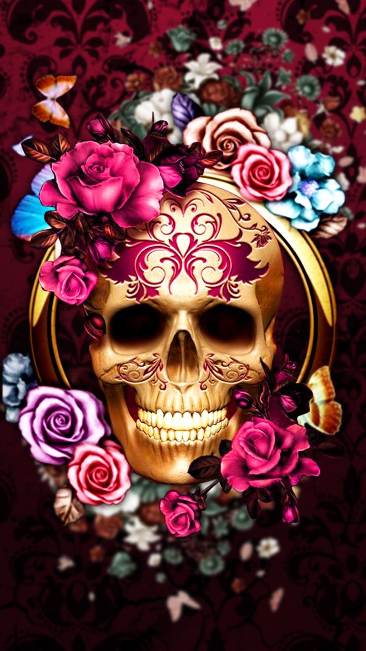 Pretty skull wallpaper #flowery #roses #skull #gold. Sugar skull wallpaper, Skull wallpaper, Sugar skull artwork