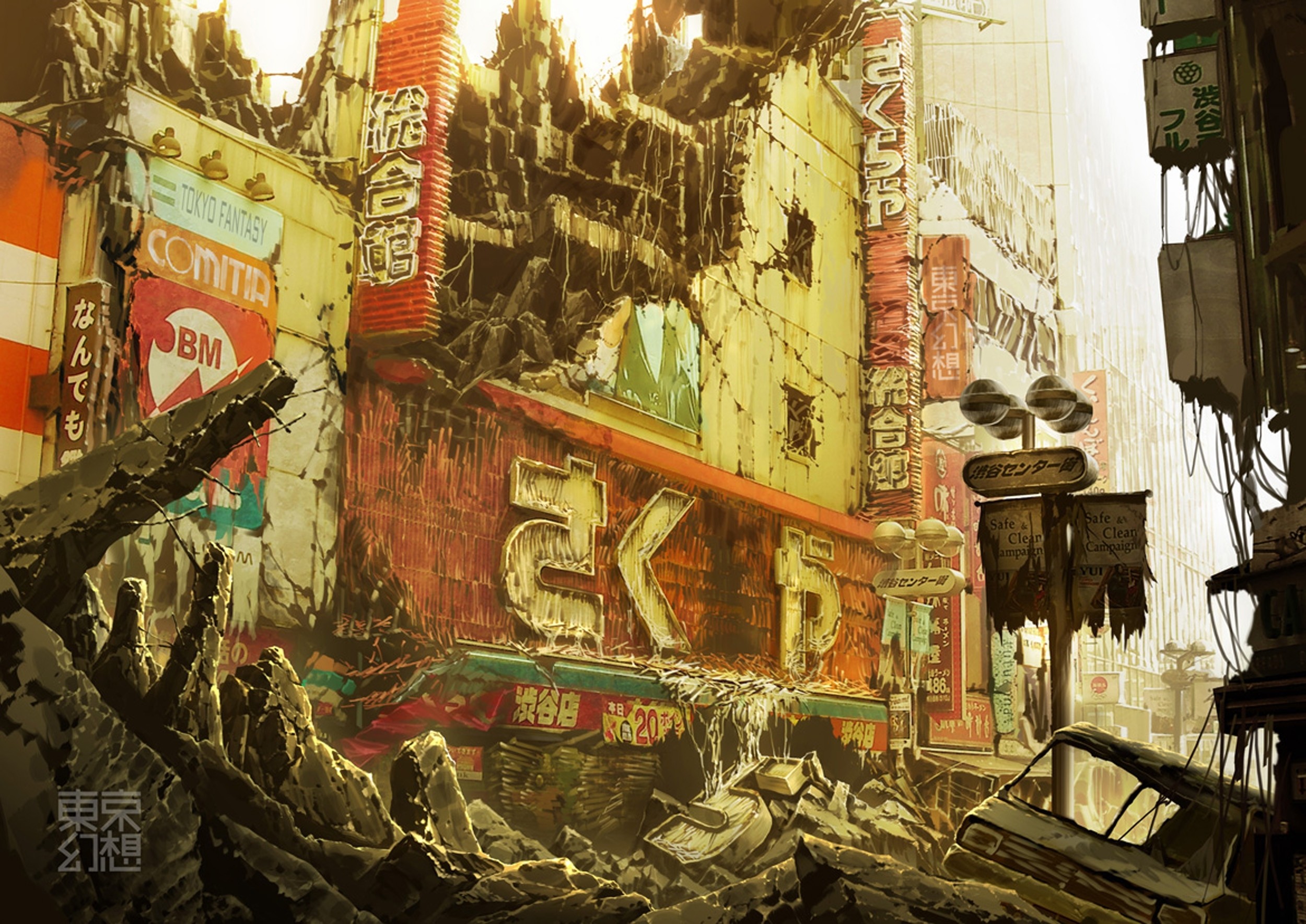 Wallpaper, temple, apocalyptic, abandoned, artwork, signs, broken, Tokyo, ART, ancient history 2500x1769