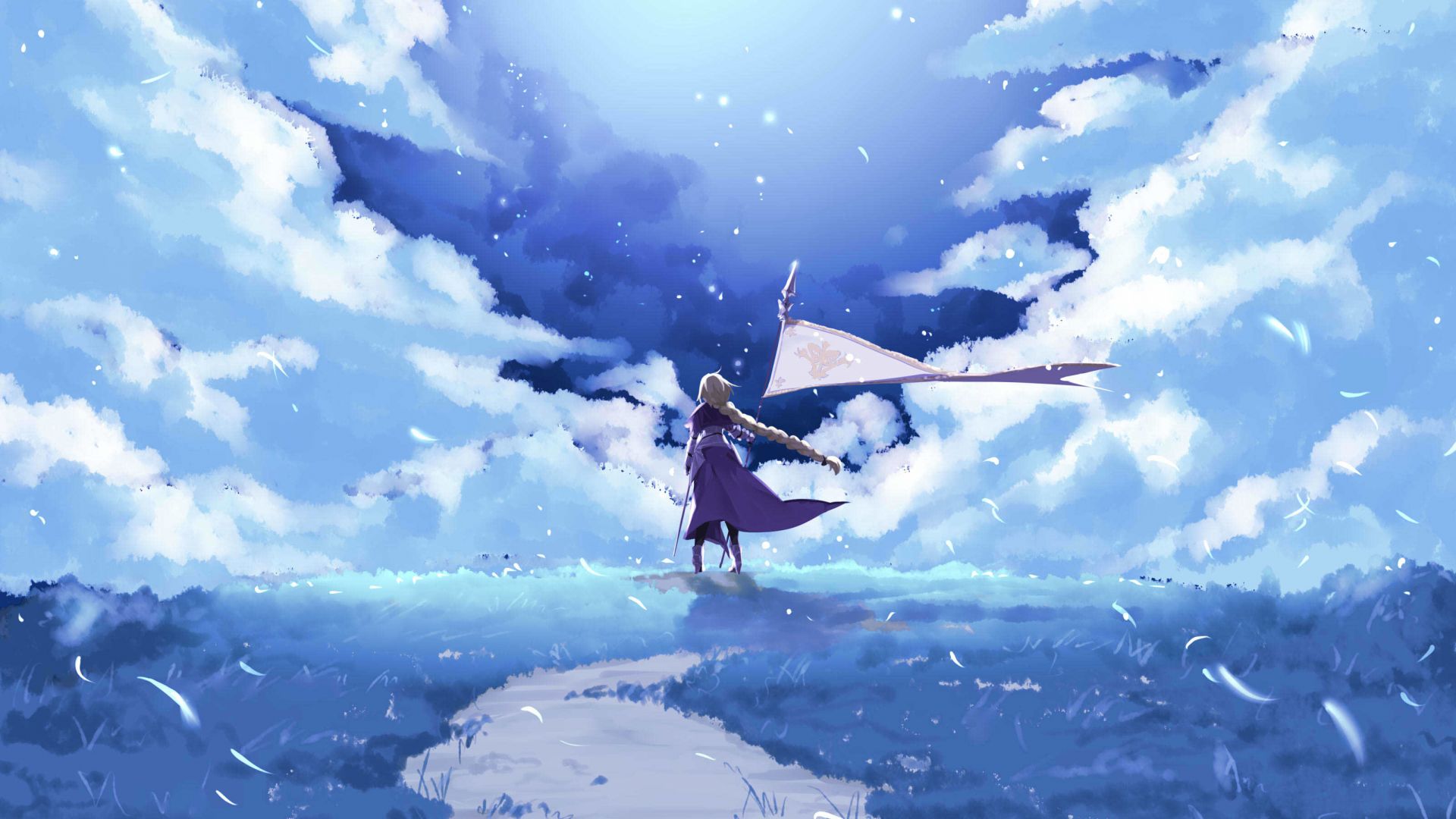 Desktop Wallpaper Fate Grand Order, Ruler, Anime Girl, Landscape, Clouds, Art, HD Image, Picture, Background, 053708