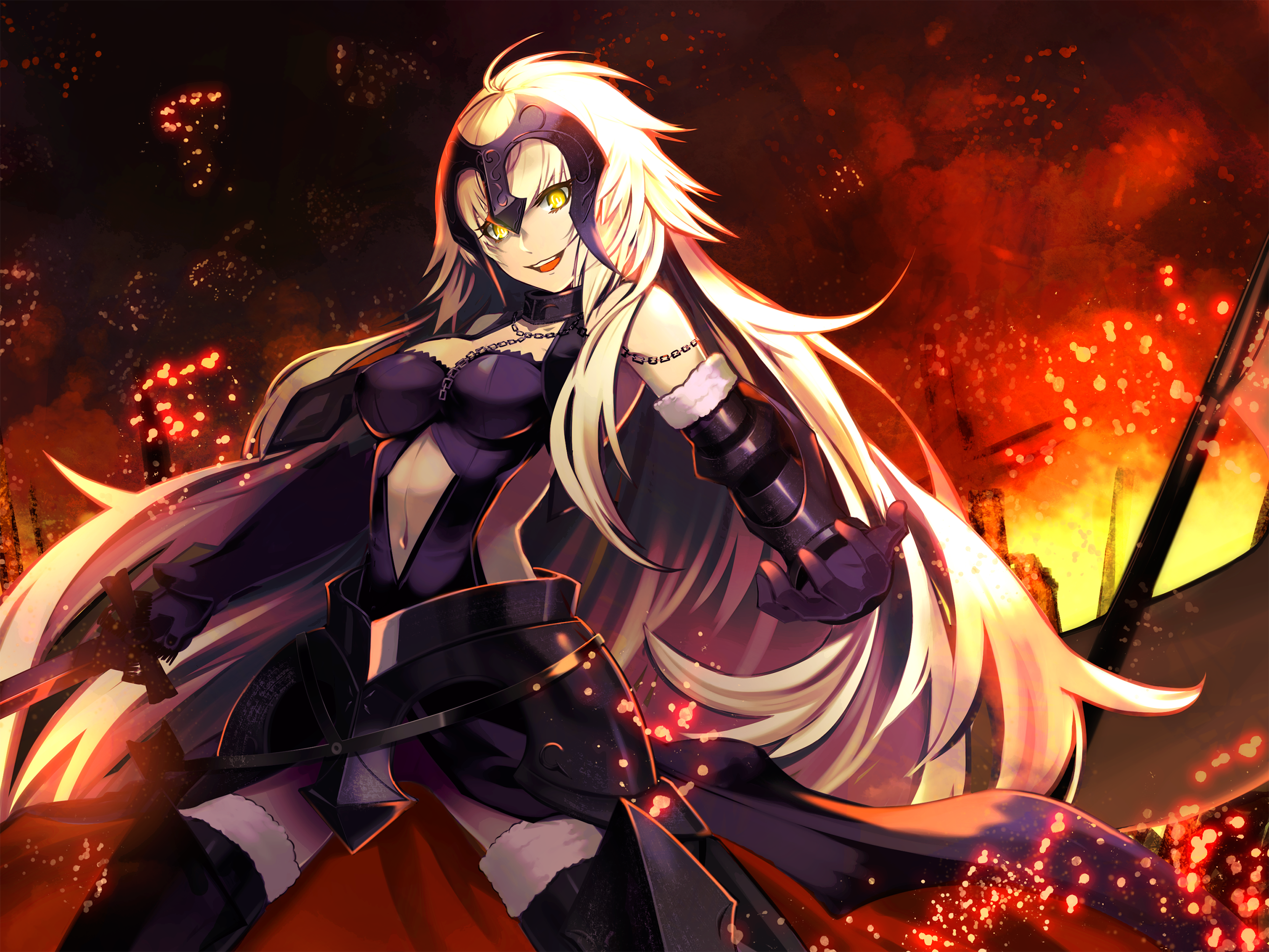Wallpaper Jeanne D'arc, Ruler, Fate Grand Order, Smiling, Fire