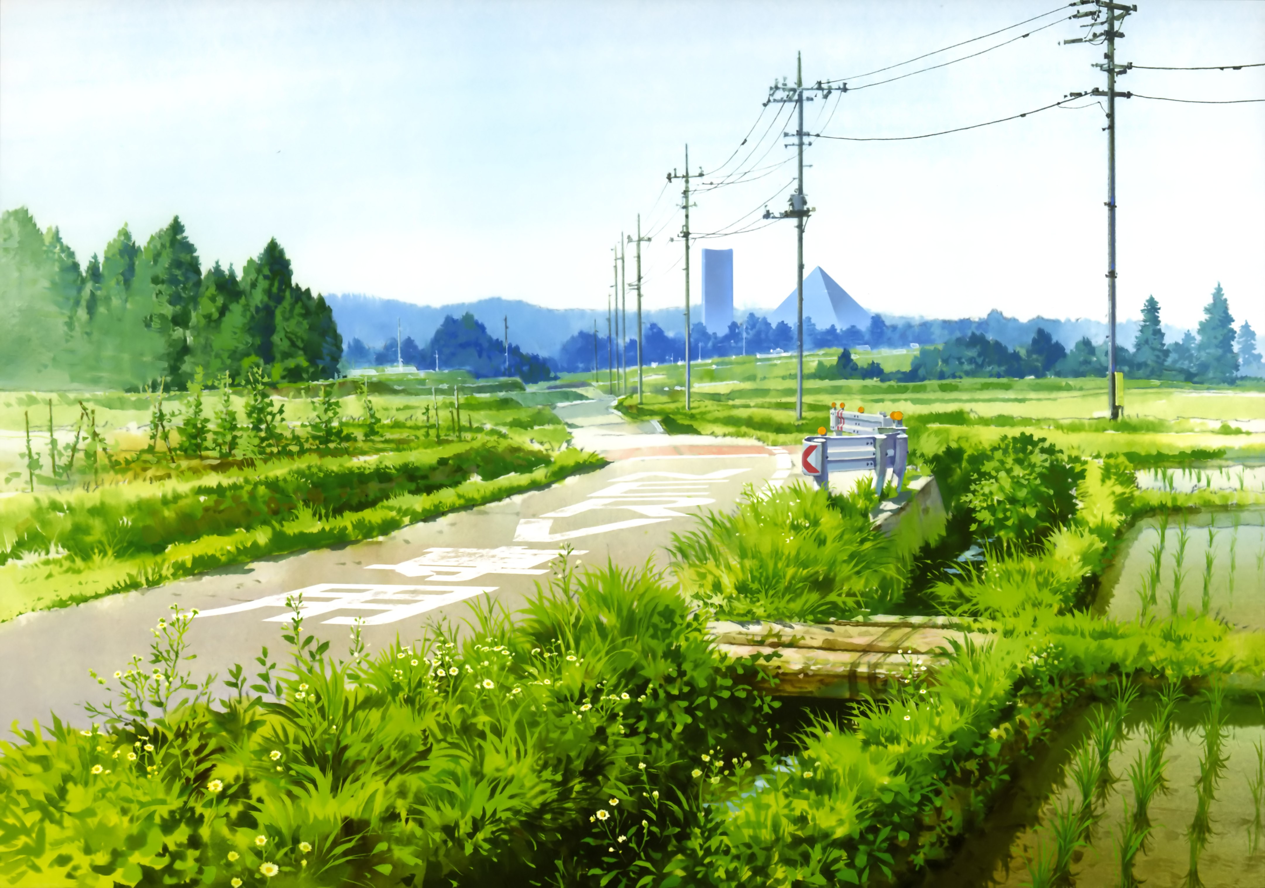 #anime, #clouds, #landscape, #grass, #road wallpaper Gallery HD Wallpaper