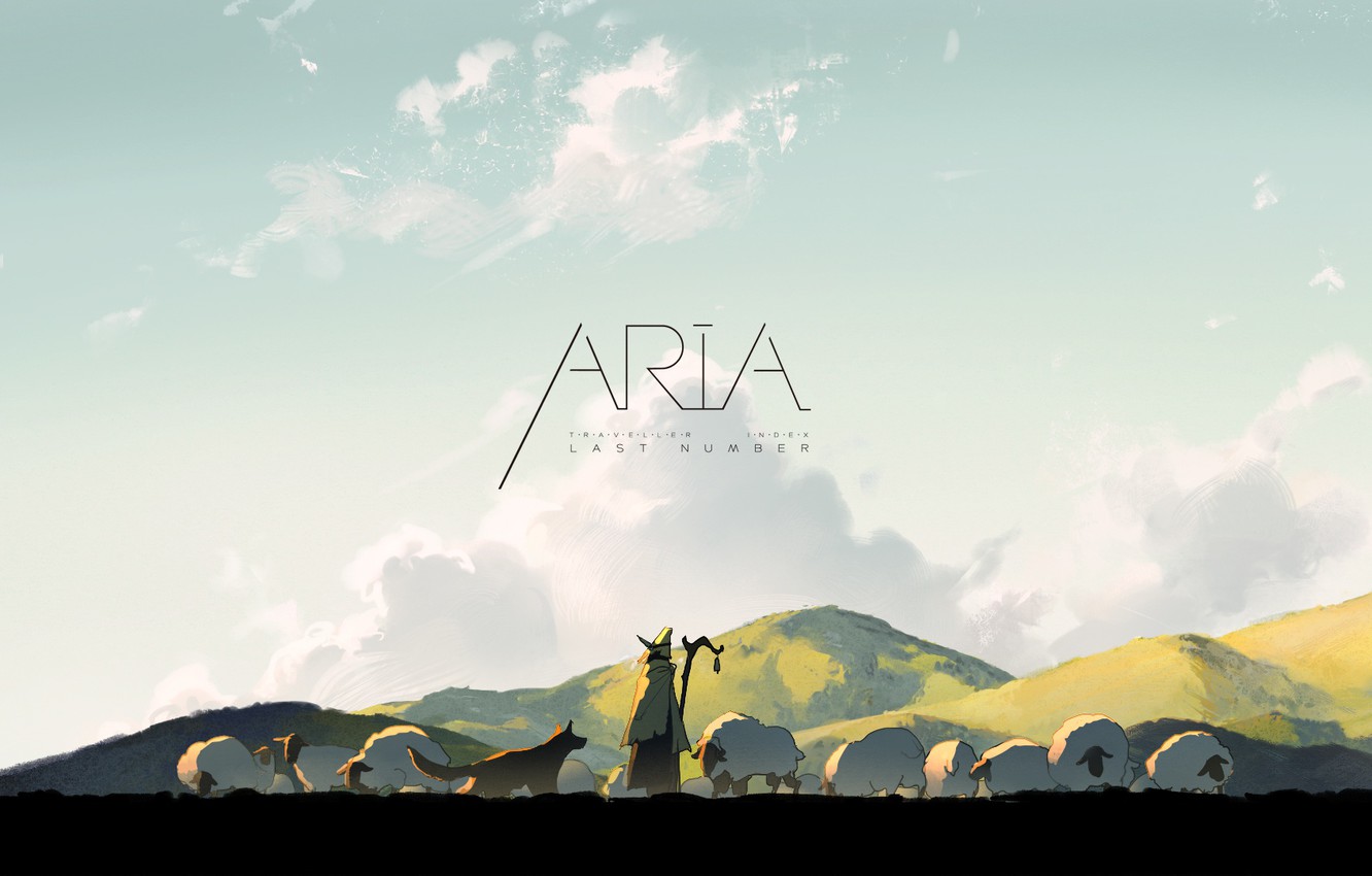 Wallpaper sky, animals, nature, anime, dog, clouds, Aria, sheep, artwork, countryside, shepherd, flock, anime girl, Aria Number image for desktop, section прочее