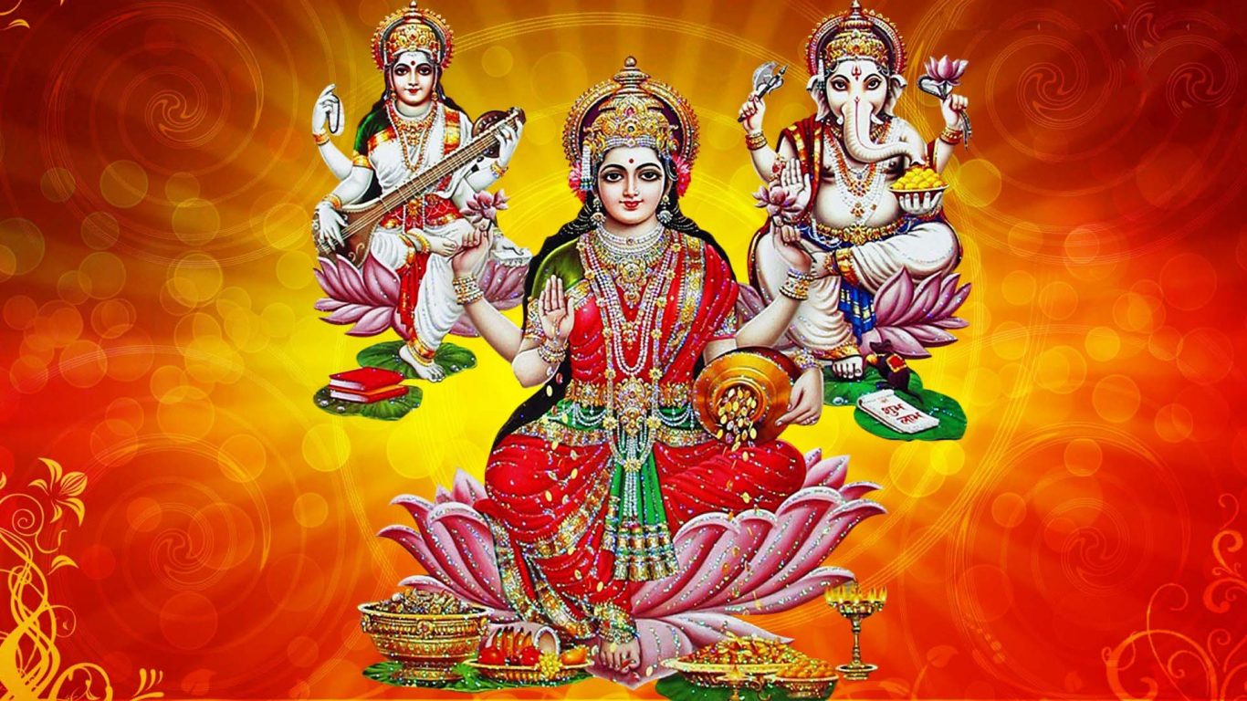 Laxmi Ganesh Saraswati Full HD Wallpaper. Goddess Maa Lakshmi