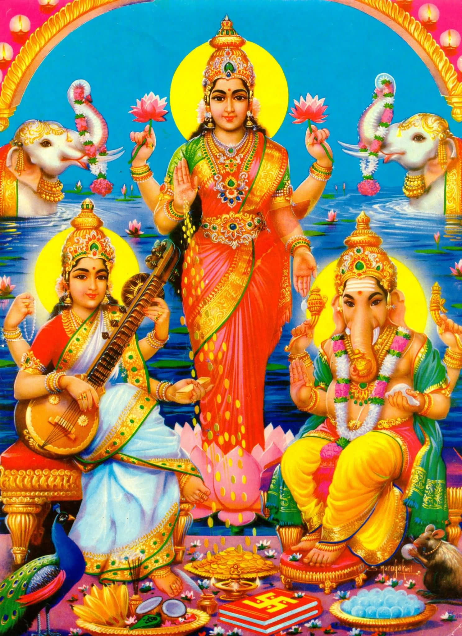 Image Of Maa Saraswati, Lakshmi Mata And Lord Ganesha Mata Ganesh Saraswati