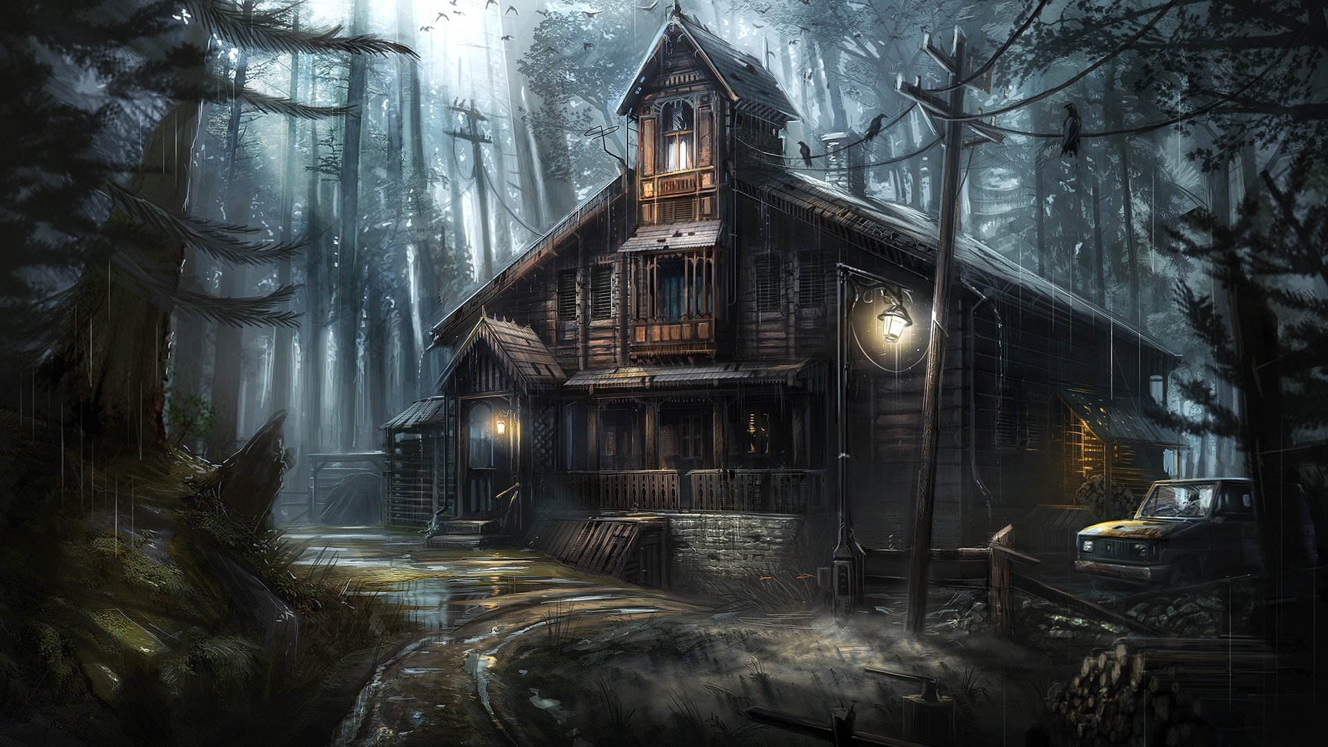 forest, fantasy, house, halloween, haunted