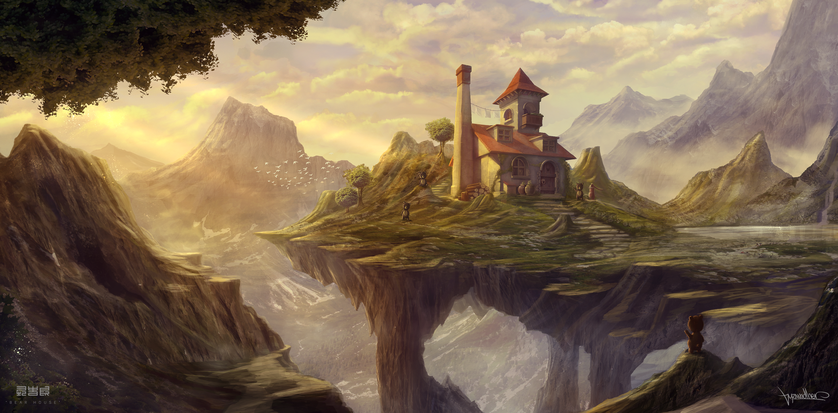 Download wallpaper fantasy House with tags: Cool, Free, Windows 7, Laptop, Mountain, Landscape, Bear, House, iMac, Scenery