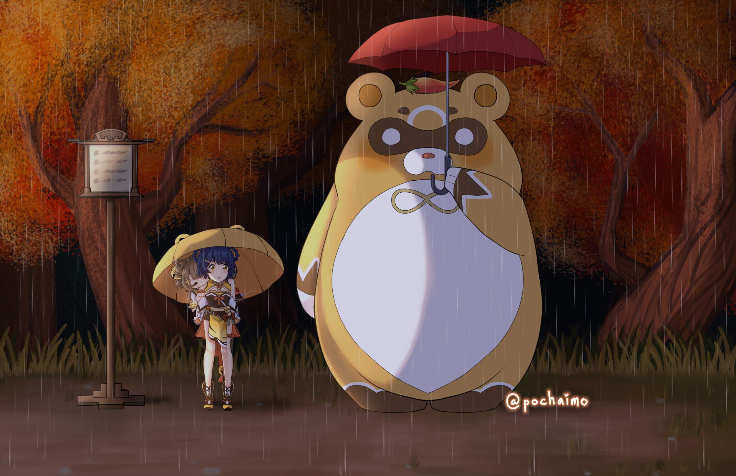 Xiangling, Yaoyao and Guoba (Genshin Impact) HD Wallpaper