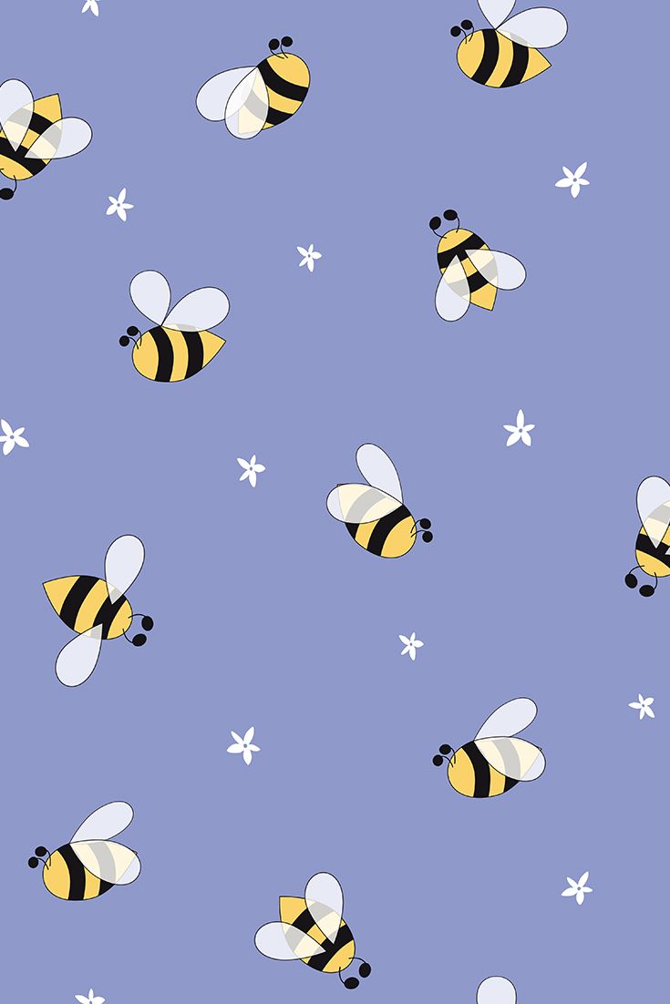 Summer flower bumblebee digital paper Cute seamless summer paper pack with bee Hand drawn flower SVG. Cute cartoon wallpaper, Yellow aesthetic pastel, Bee art