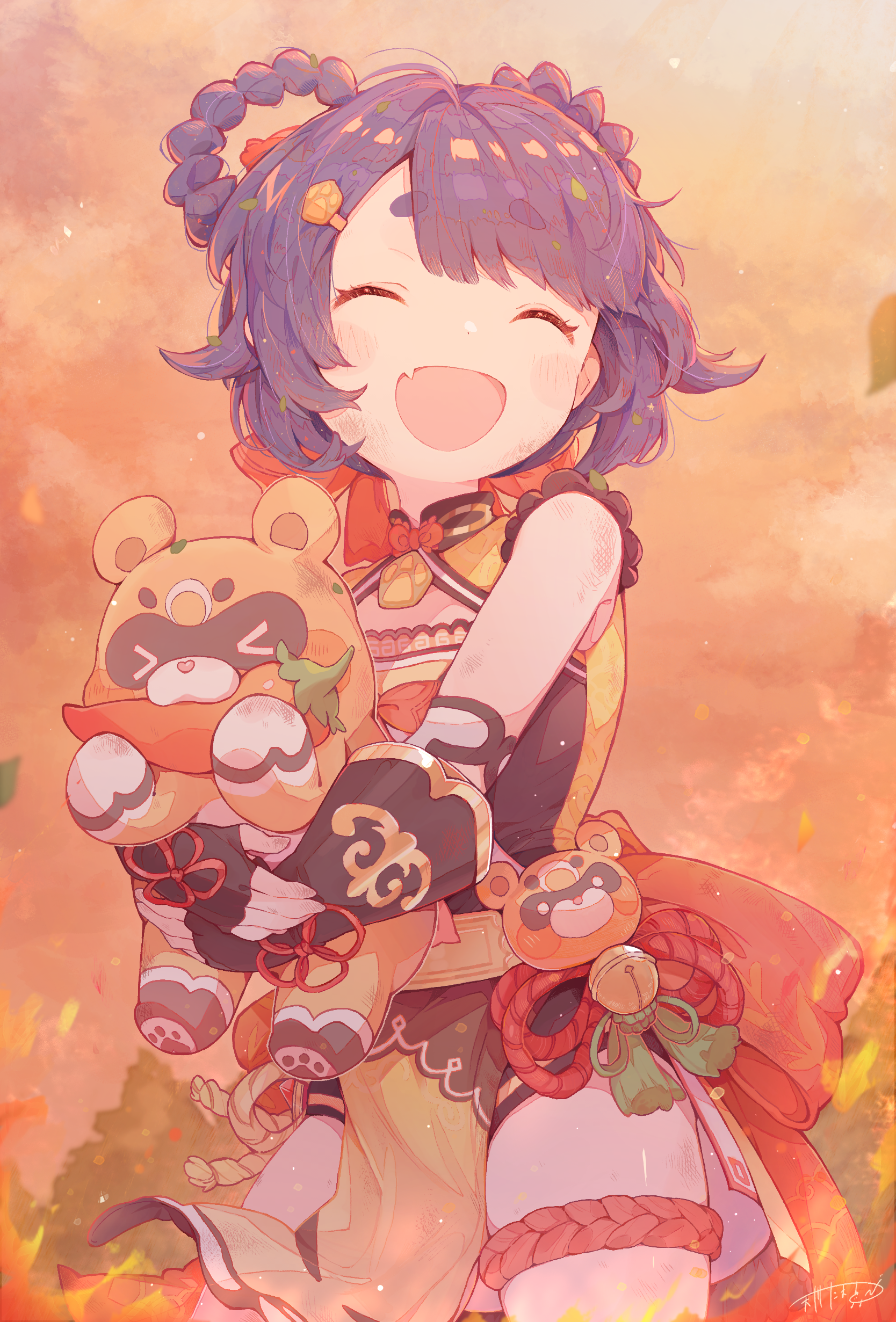 xiangling and guoba (genshin impact) drawn