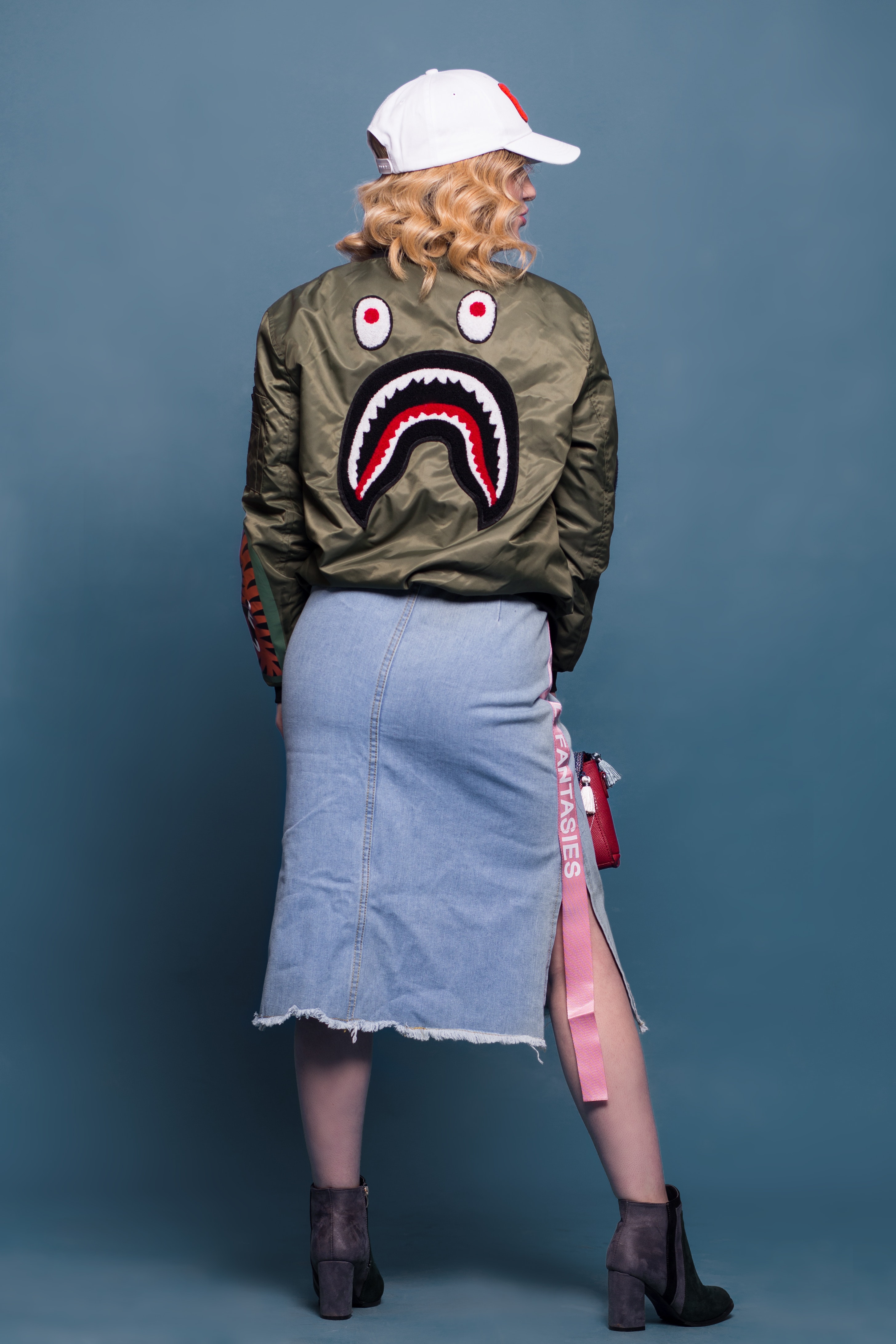 Woman Wearing Green Bathing Ape Jacket and Bottom Skirt · Free