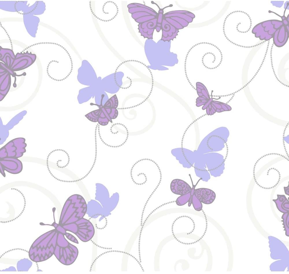 York Wallcoverings Room To Grow Grow Butterfly Removable Wallpaper, White Purple Lavender Silver