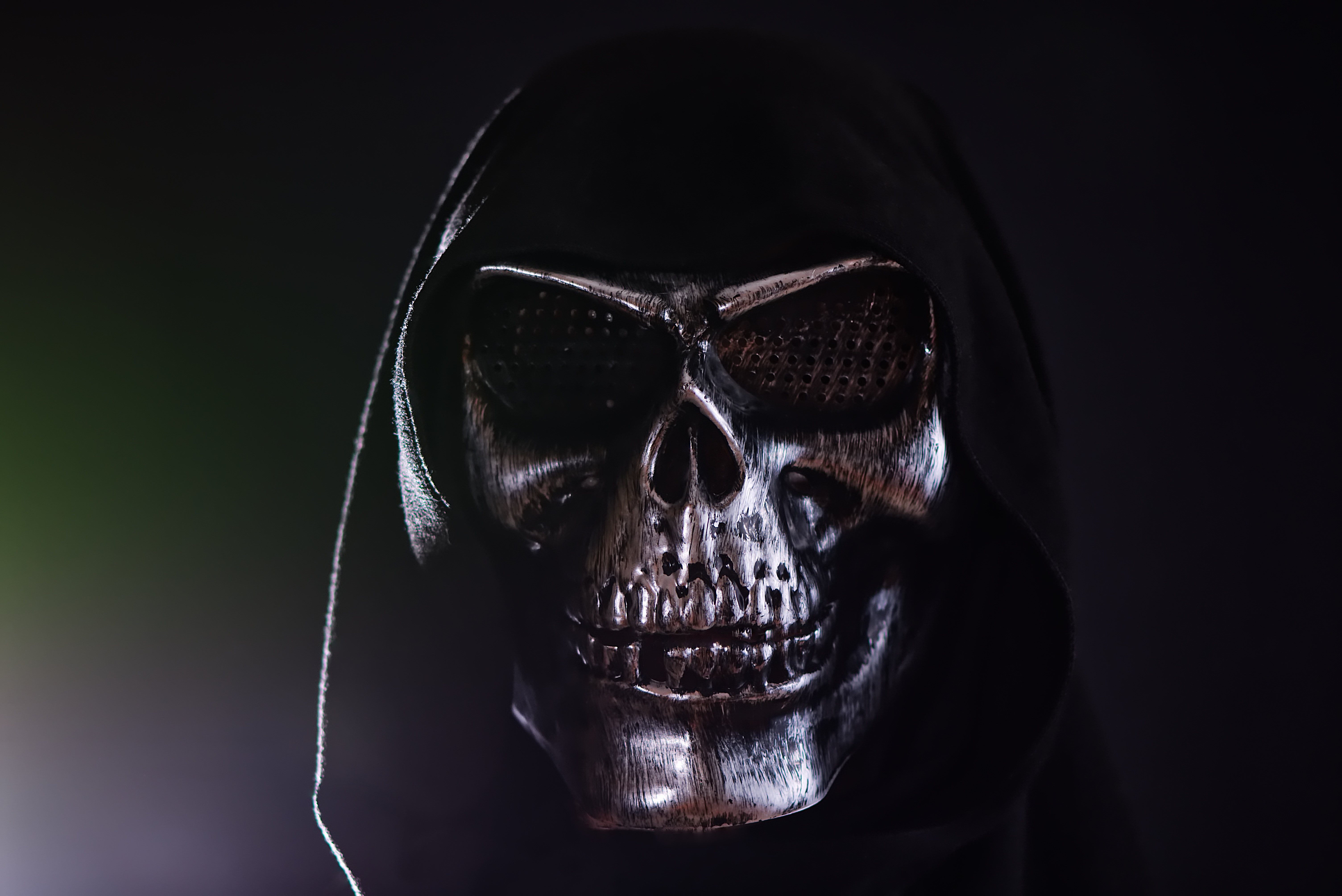 Download 6016x4016 Skull Mask, Black Hoodie, Scary, Horror Wallpaper