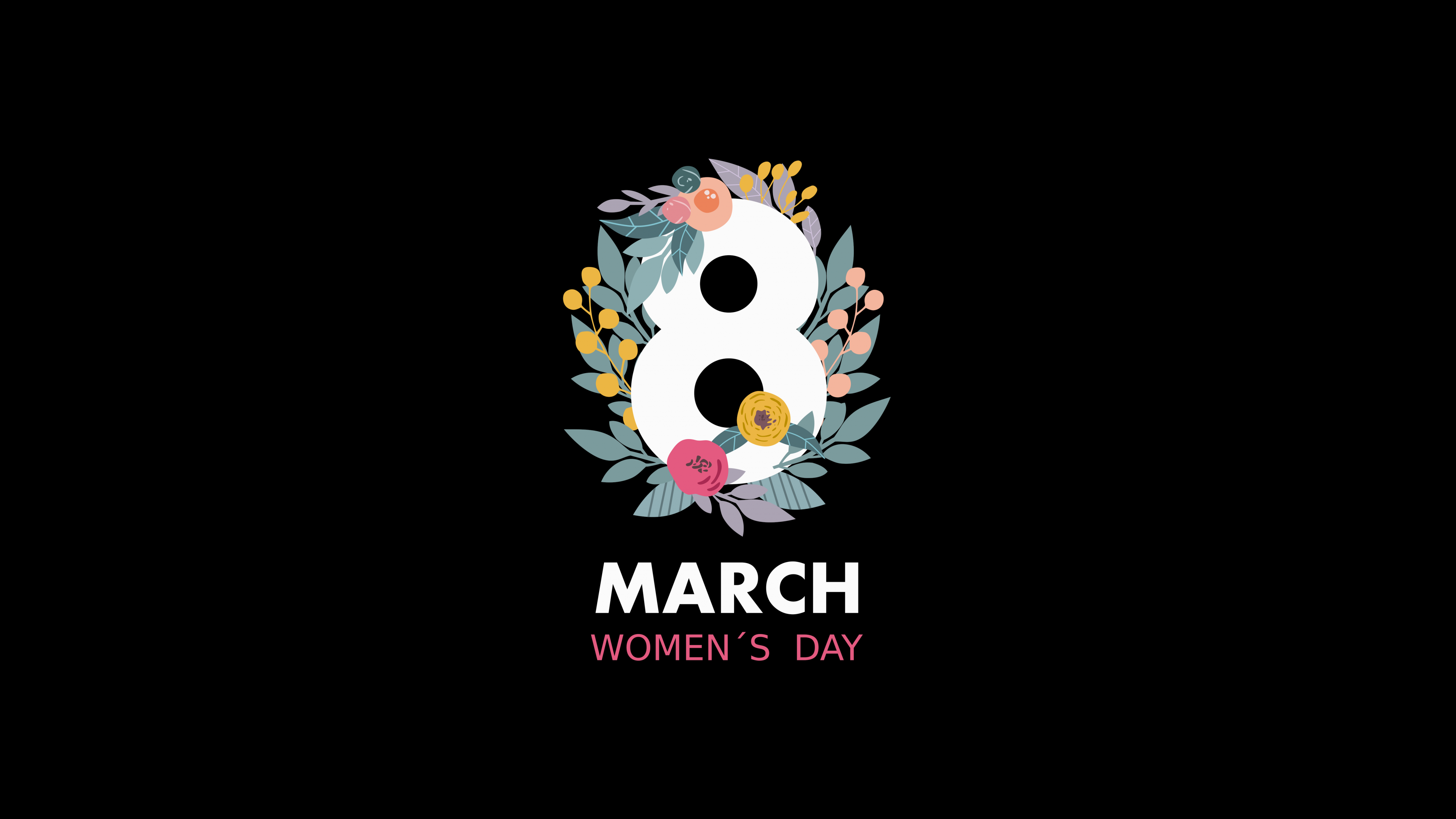 Woman's Day Wallpaper 4K, March 8th, Black Background, Minimalist, 5K, Black Dark