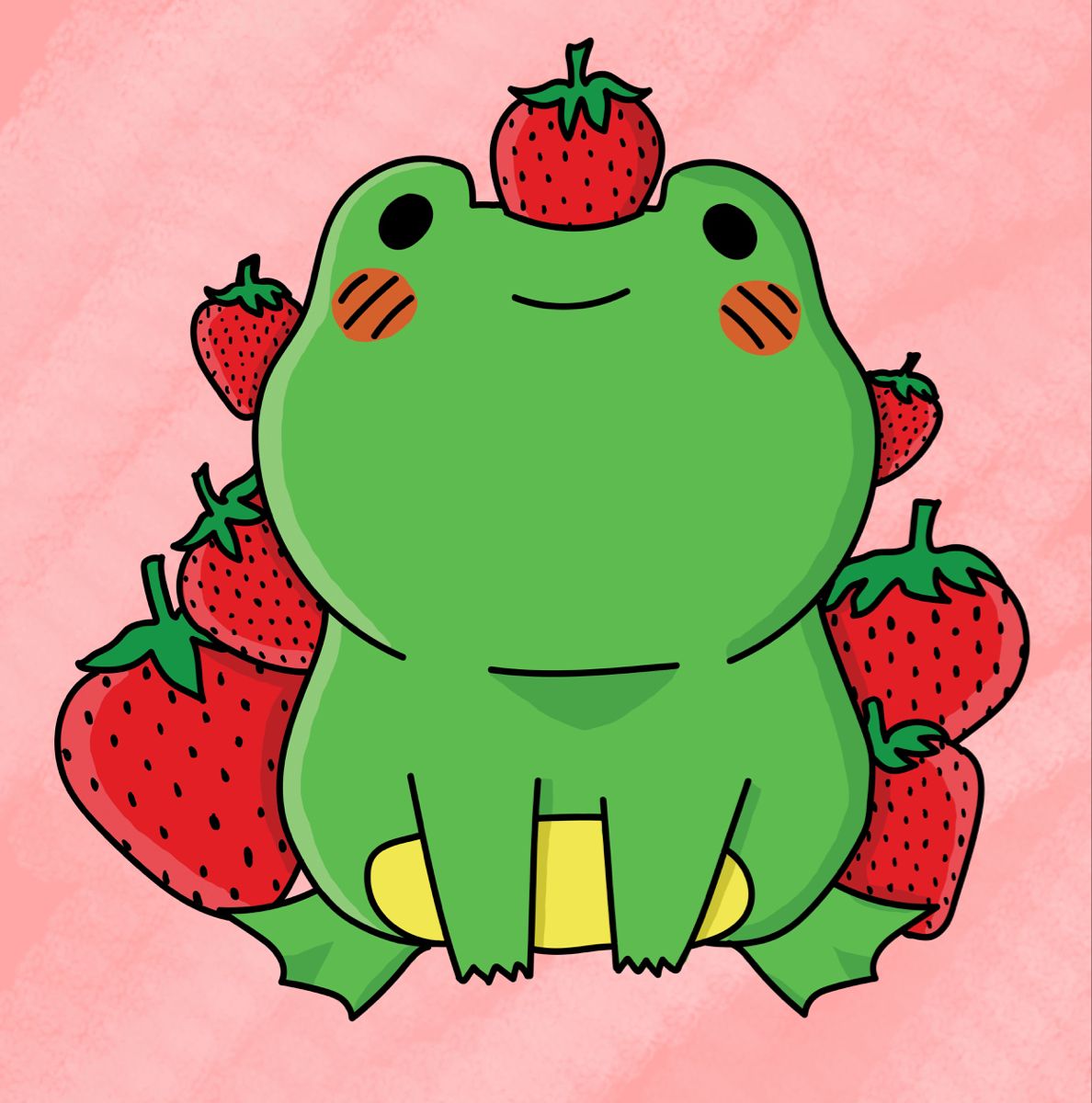 Strawberry Frog Sticker by Redcherrykr. Mini canvas art, Frog art, Small canvas art