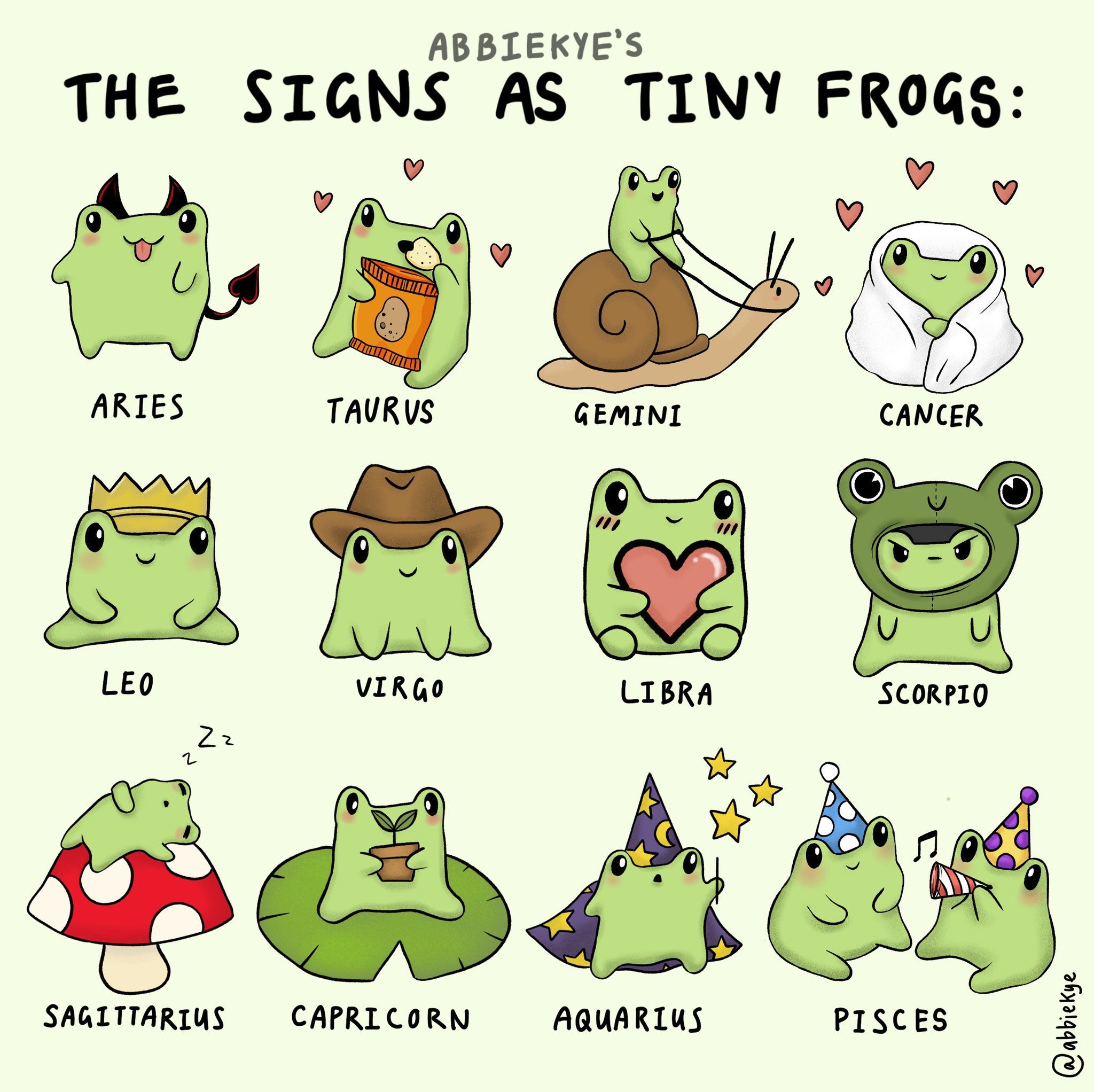 Abbie on Twitter. Frog drawing, Zodiac signs, Zodiac signs funny