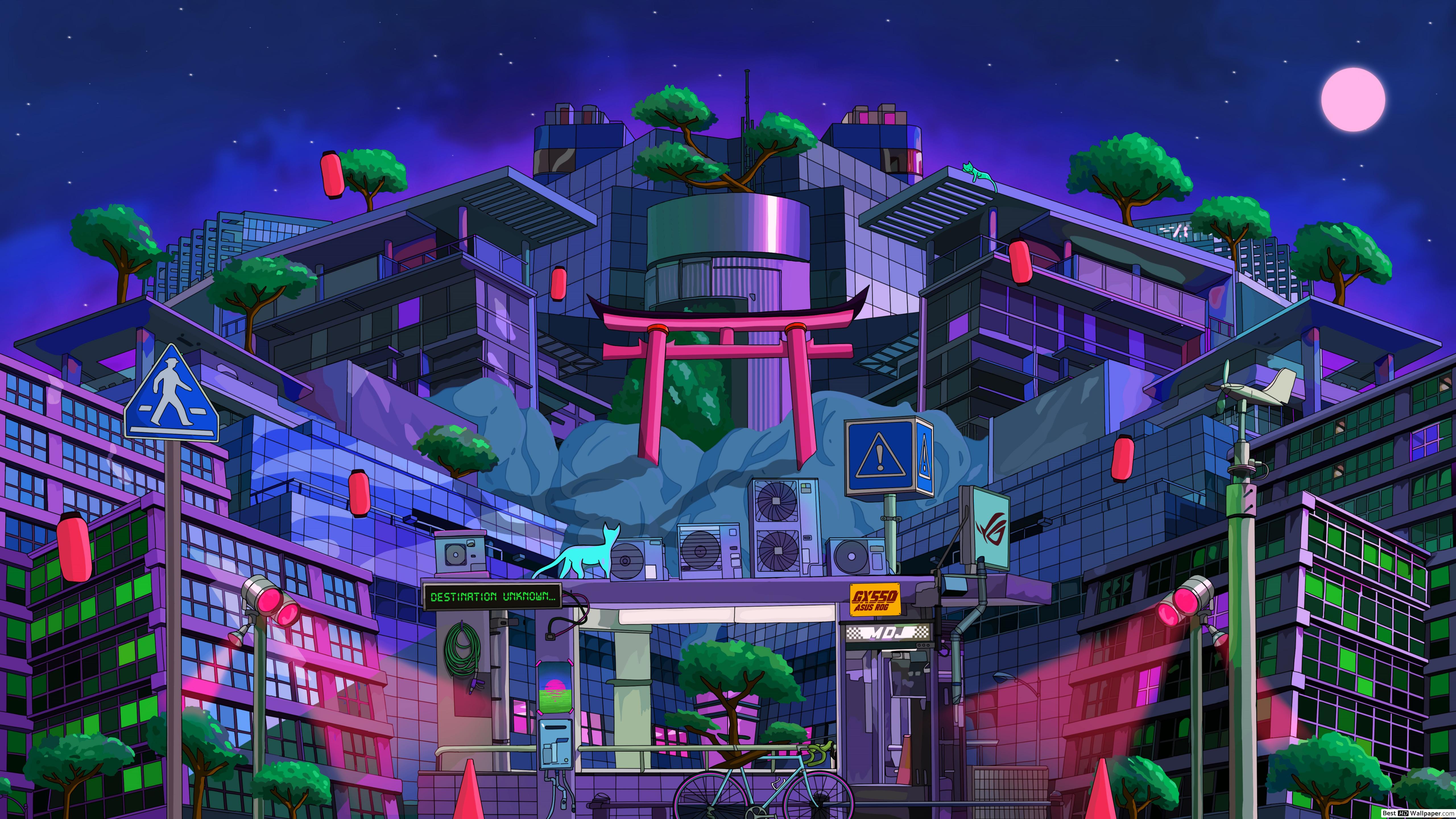 Asus ROG (Republic of Gamers) Asus 'Zephyrus' Cyber City (NIght Theme) HD wallpaper download