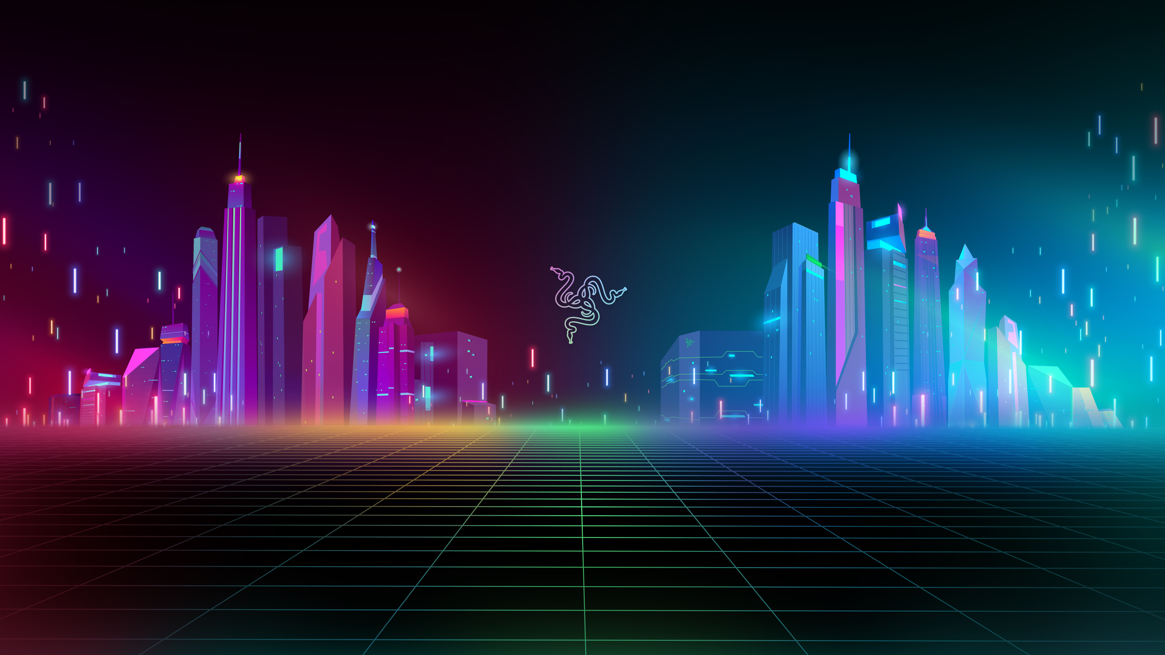 Razer, Cyber city, Neon, Colorful, Cityscape, Futuristic, 4k Free deskk wallpaper, Ultra HD
