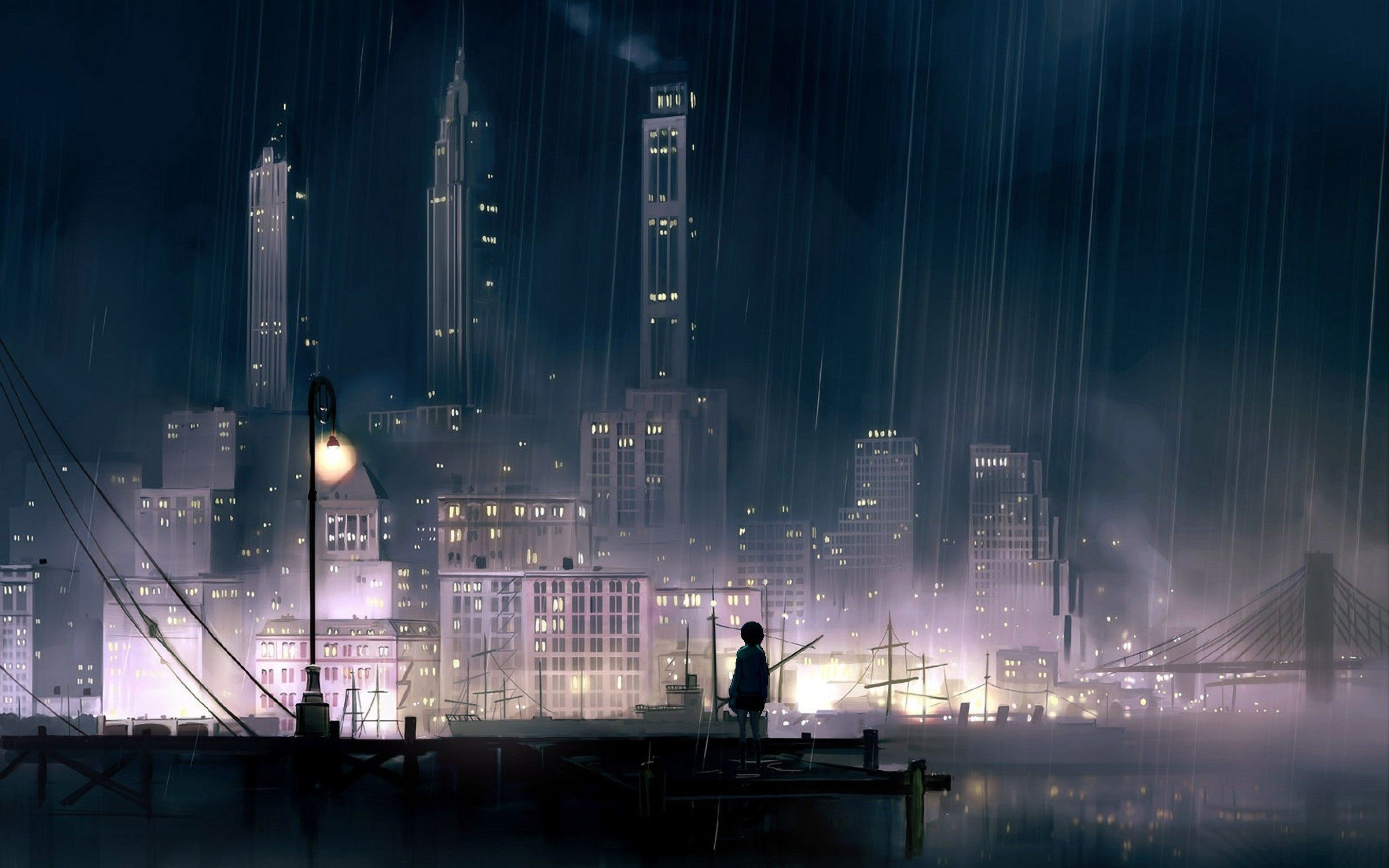 Anime City Rain Wallpaper, HD Anime City Rain Background on WallpaperBat