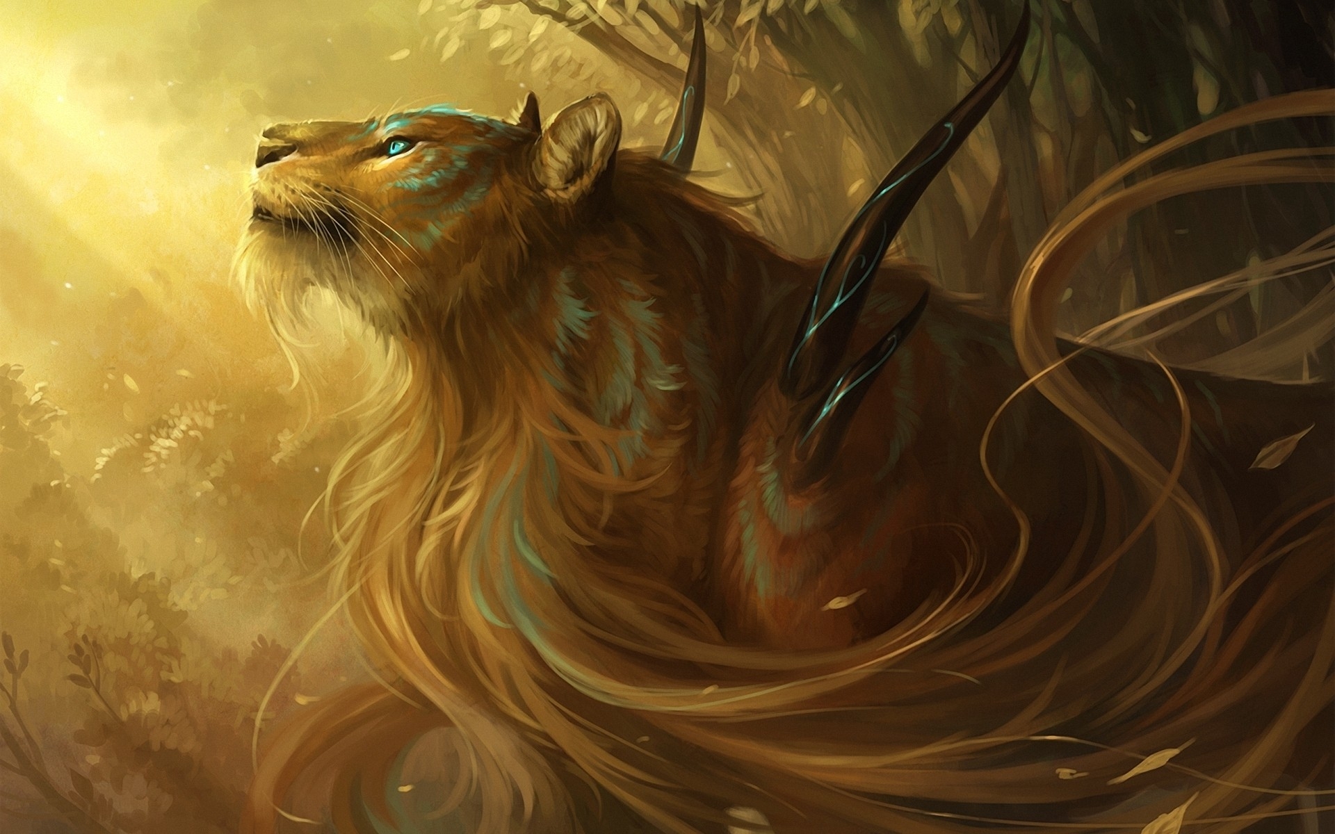 Wallpaper, illustration, tiger, lion, wildlife, big cats, whiskers, mythology, thorns, fauna, mammal, being, computer wallpaper, fictional character, mythical creature, carnivoran, organism, cg artwork 1920x1200 Wallpaper