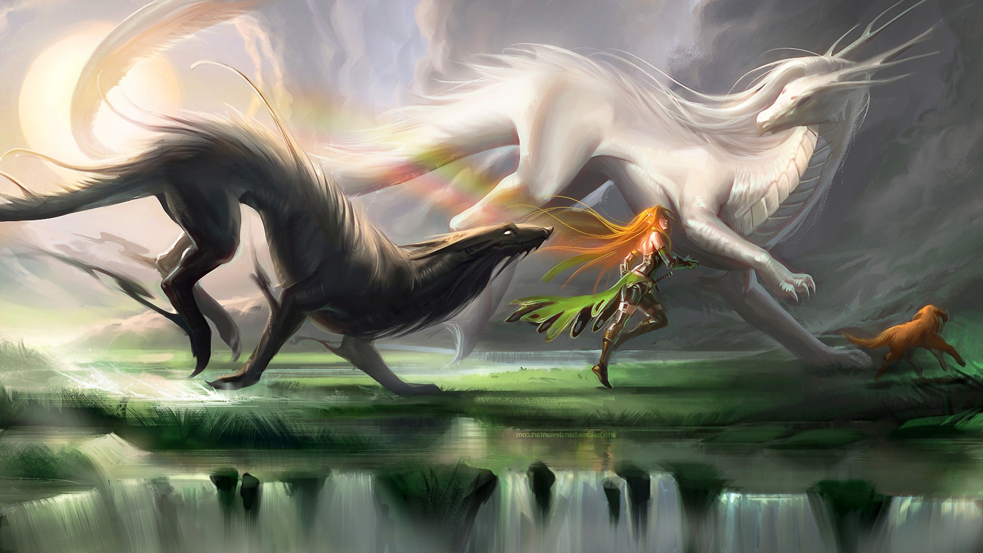 Wallpaper, fantasy art, love, dragon, mythology, screenshot, 1920x1080 px, computer wallpaper, fictional character, mythical creature 1920x1080