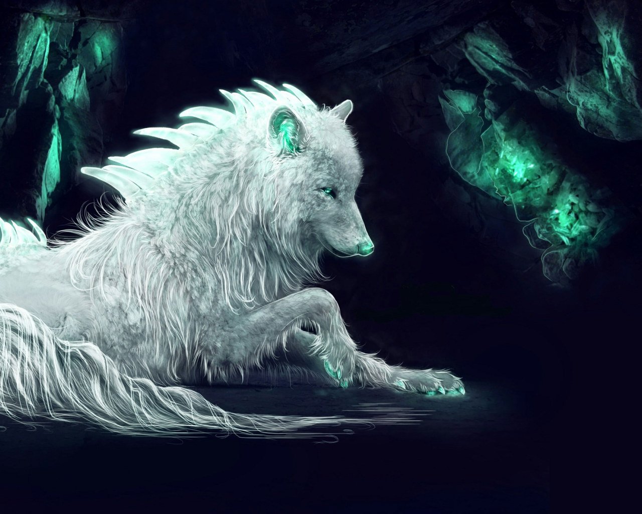 Darkness wallpaper, wolf, white wolf, fantasy art, imagination, mythical cr...