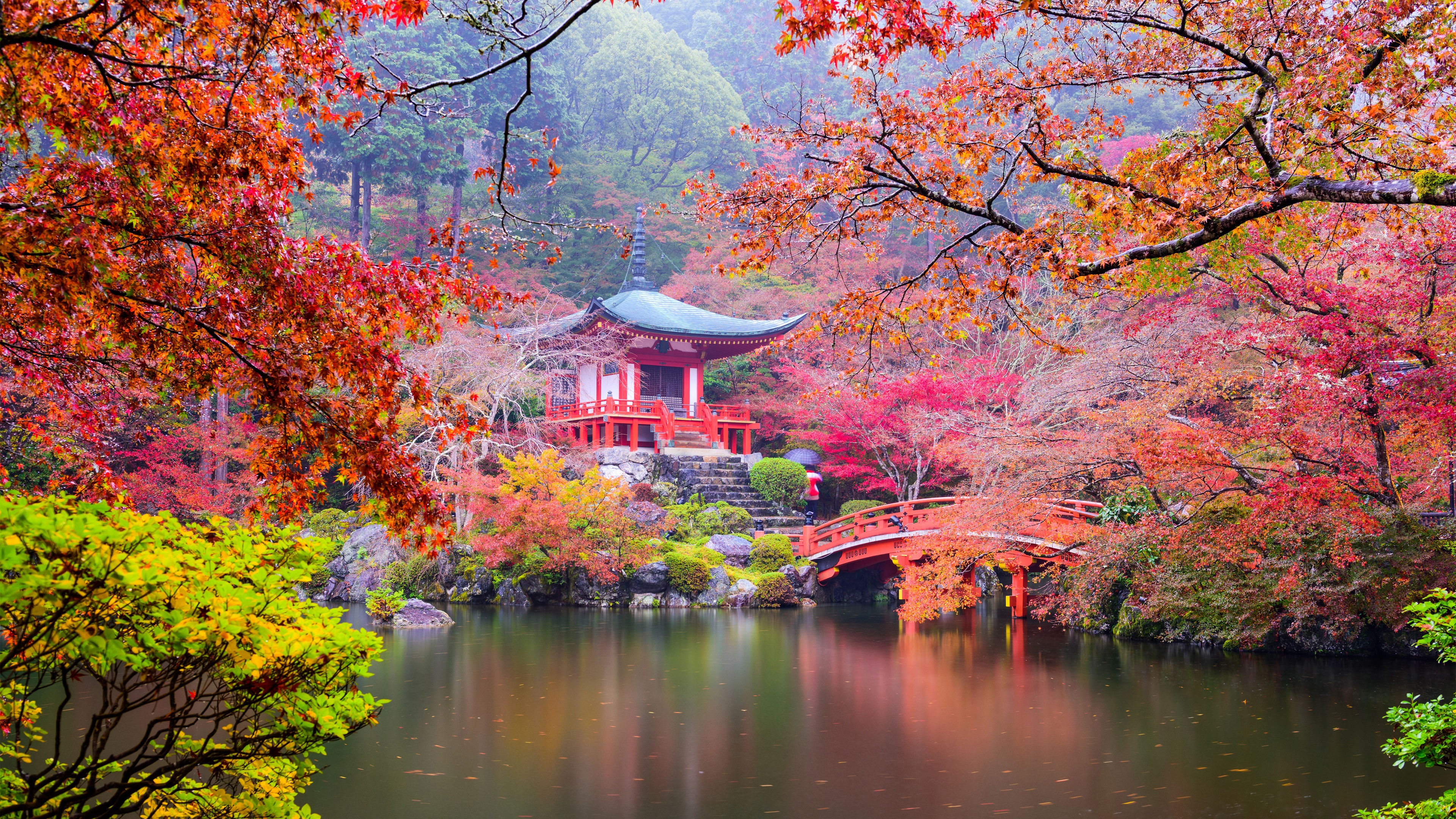 Wallpaper Japan, Kyoto, Park, Pagoda, Colorful Leaves