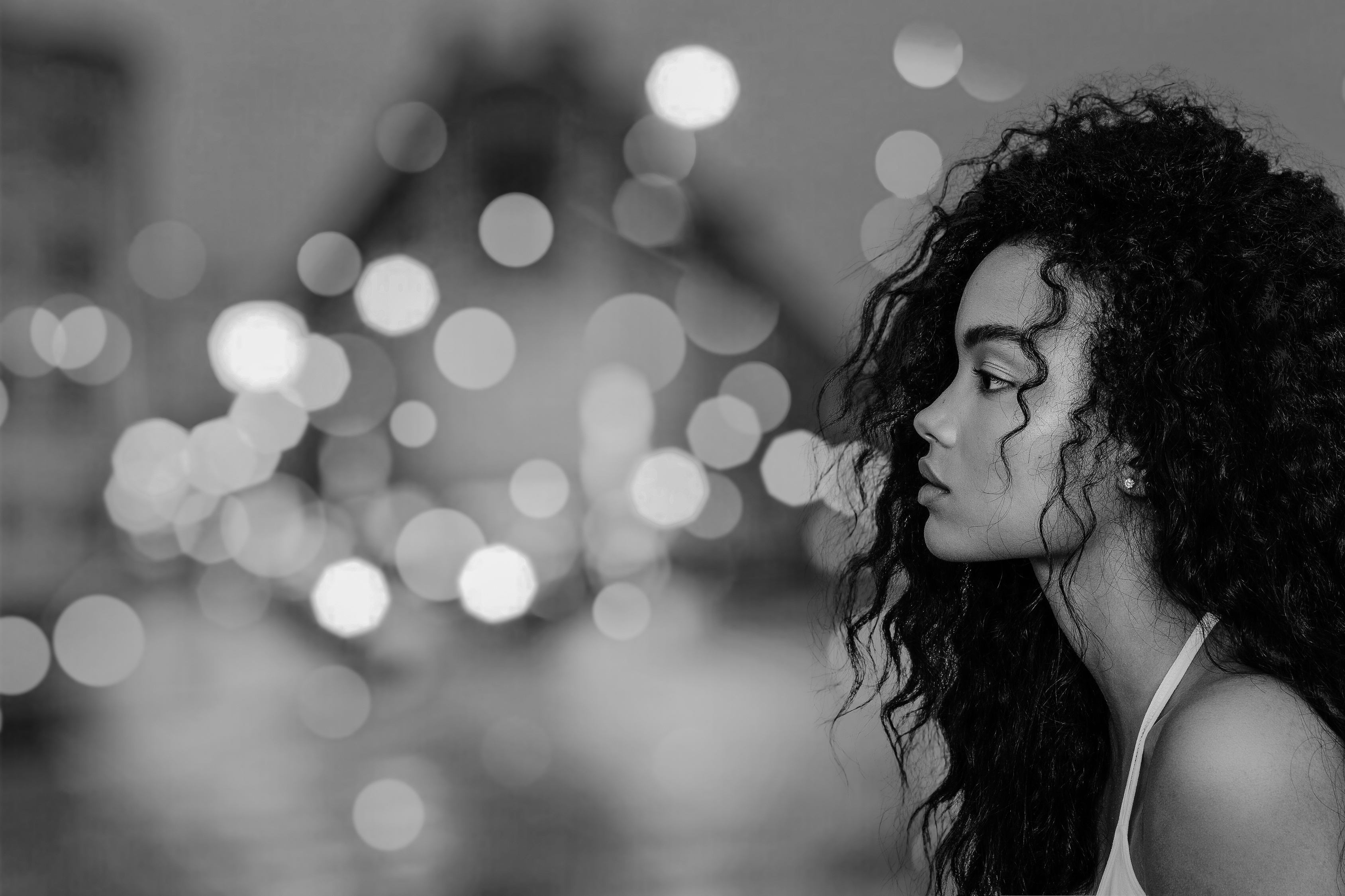 Face Lights Monochrome Women Long Hair Portrait Profile Model Depth Of Field Black Women Brunette Cu Wallpaper:3376x2250