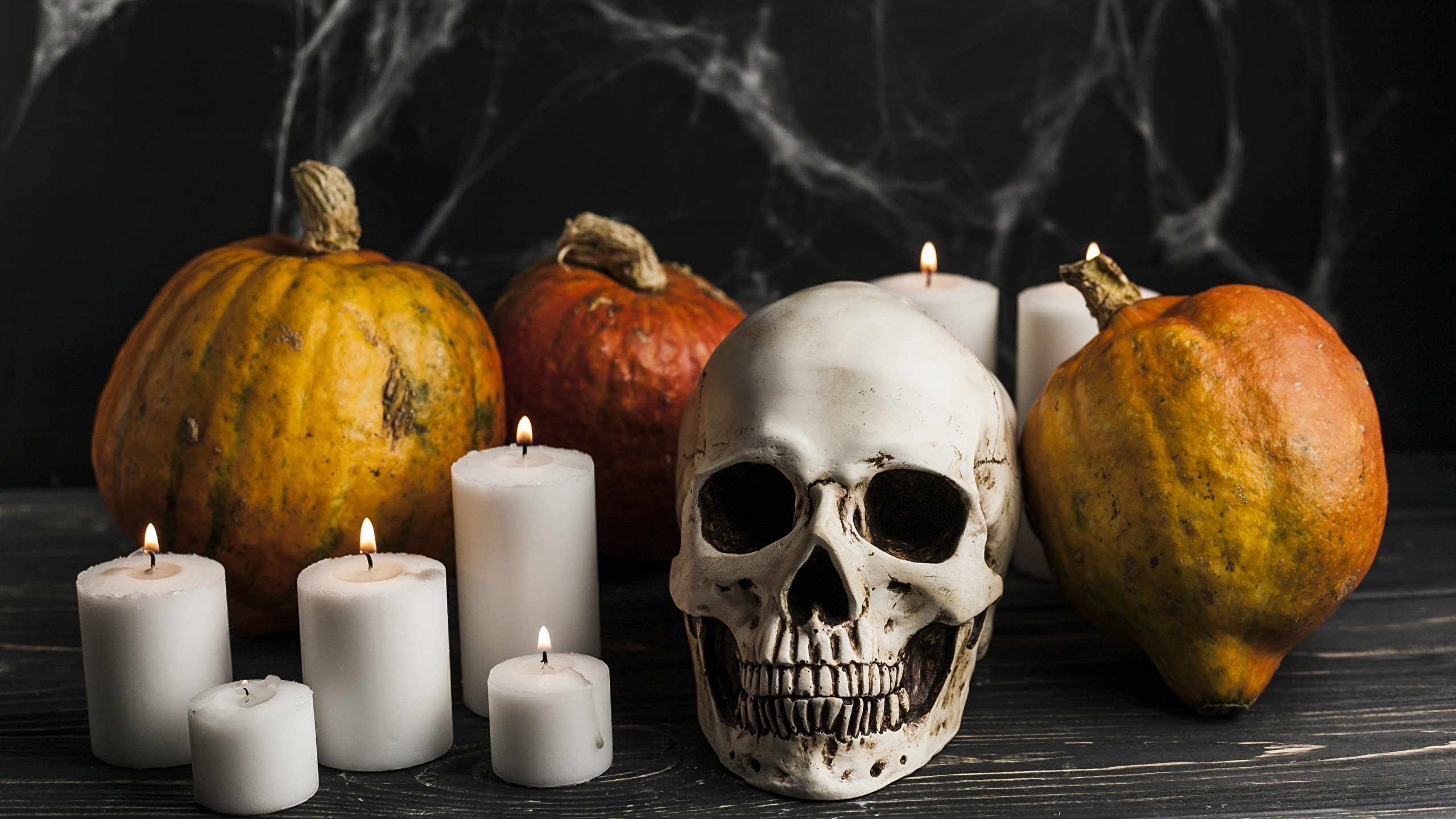 Image Skulls Candles Halloween Pumpkin 2560x1440