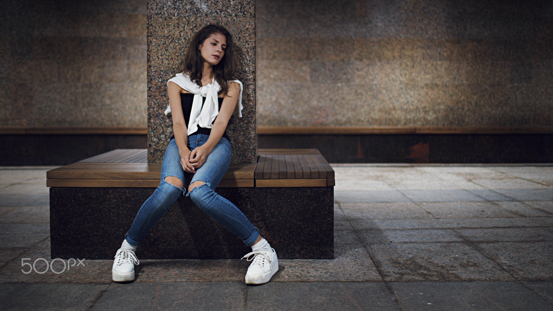 Wallpaper, women, model, 500px, Sergey Fat, urban, torn jeans, blue 1920x1080
