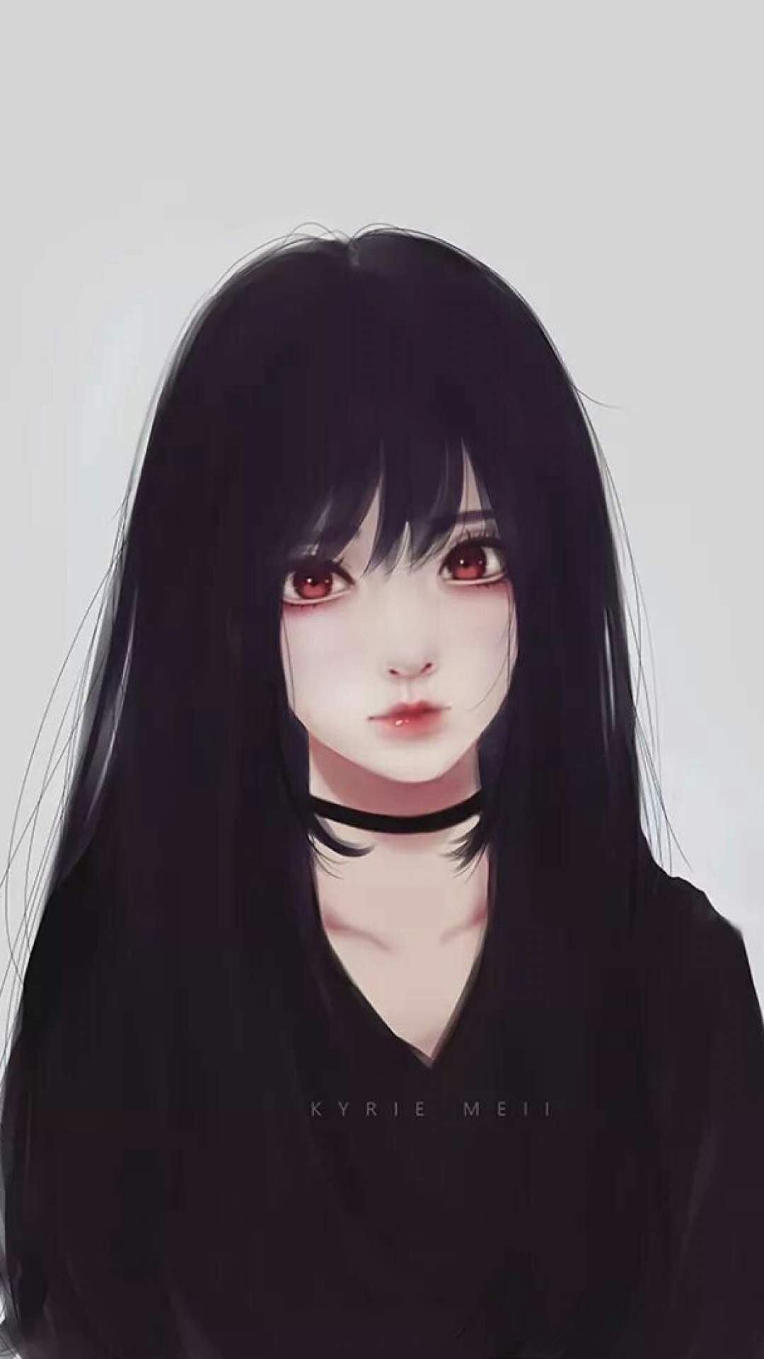 Download 1080x1920 Realistic Anime Girl, Black Hair, Red Eyes Wallpaper for iPhone iPhone 7 Plus, iPhone 6+, Sony Xperia Z, HTC One
