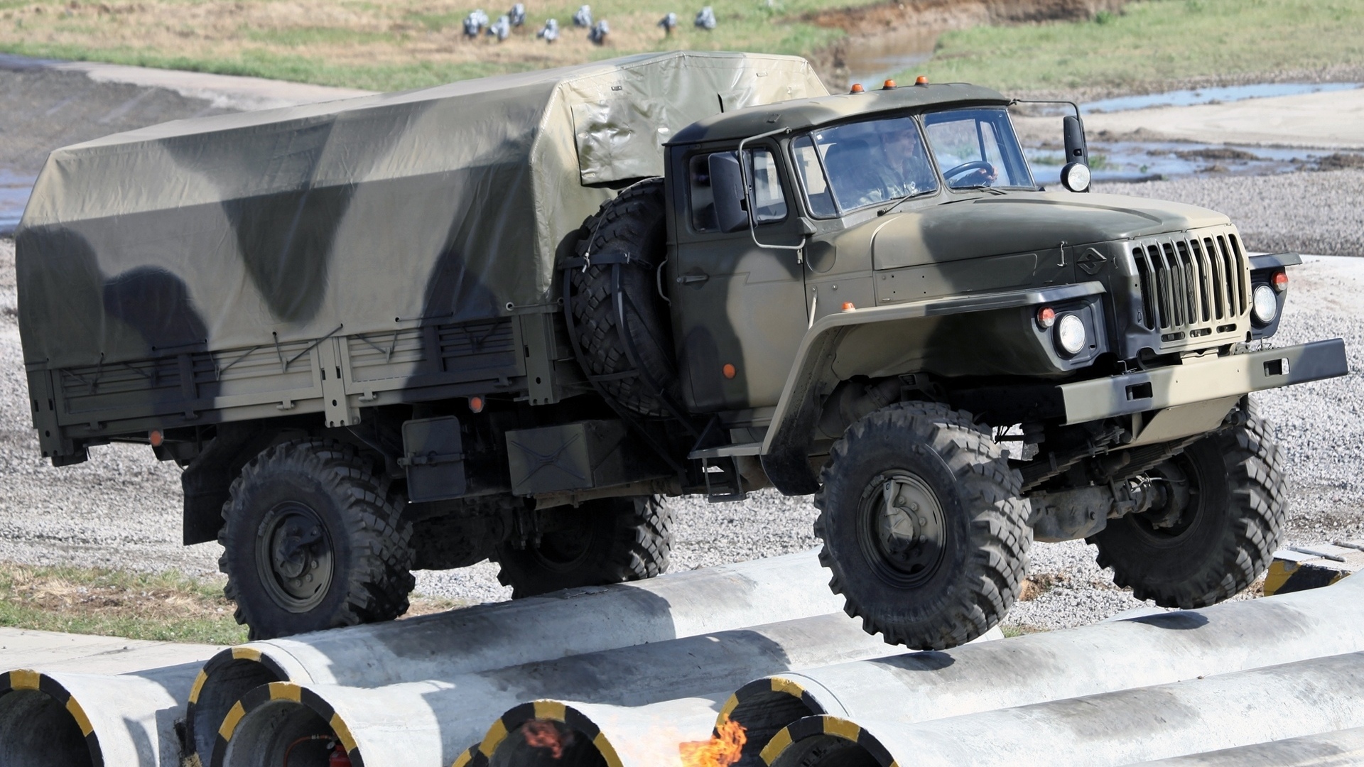 1920x1080 background, truck, test, front, military, Ural, ural
