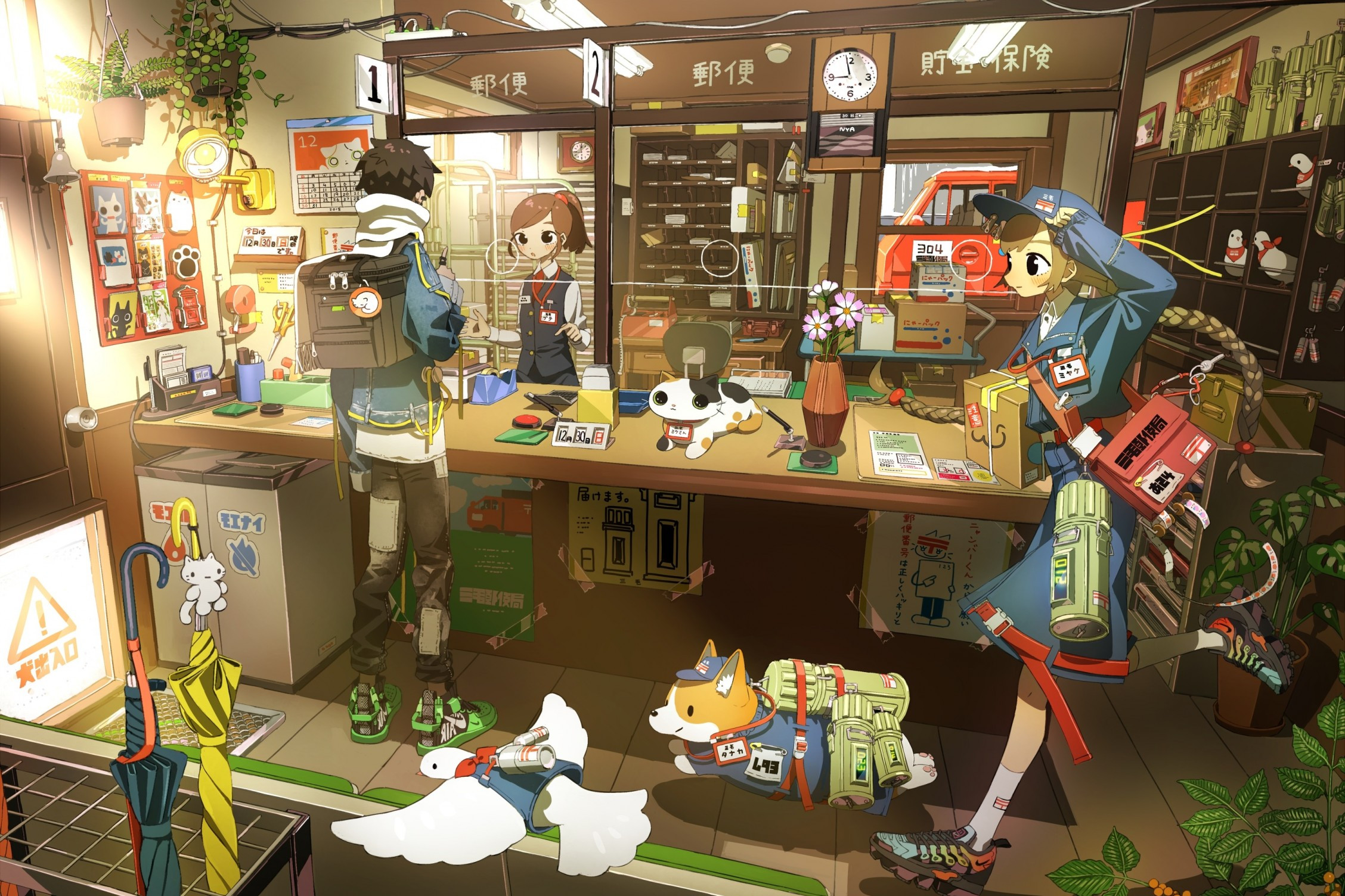 Download 2256x1504 Anime Room, Post Office, People, Mood, Uniform Wallpaper
