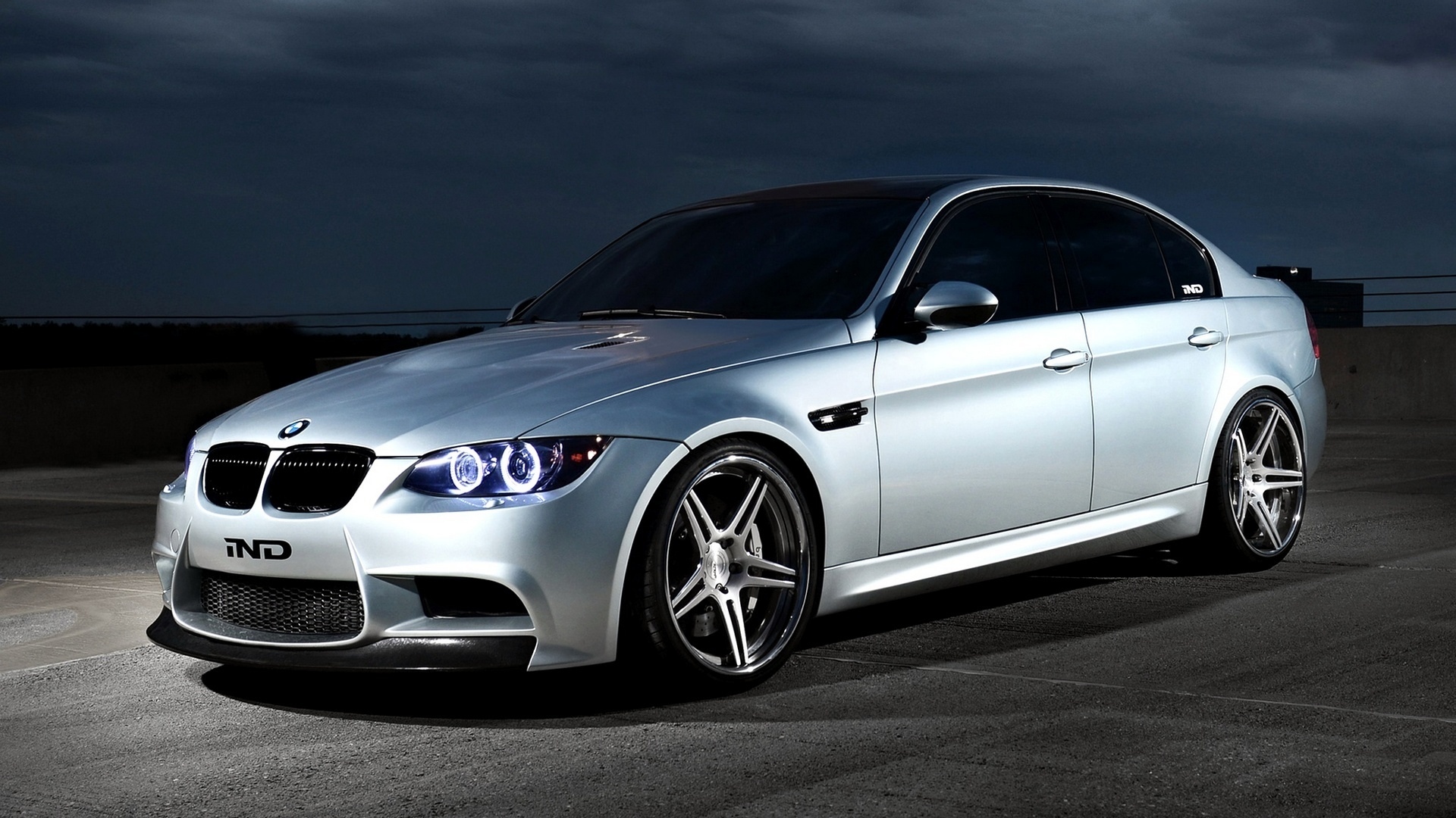 1920x1080 tuning, angel eyes, bmw m3, 2012, ghost, silver, e90, ind, automobile, sedan, Car, wallpaper