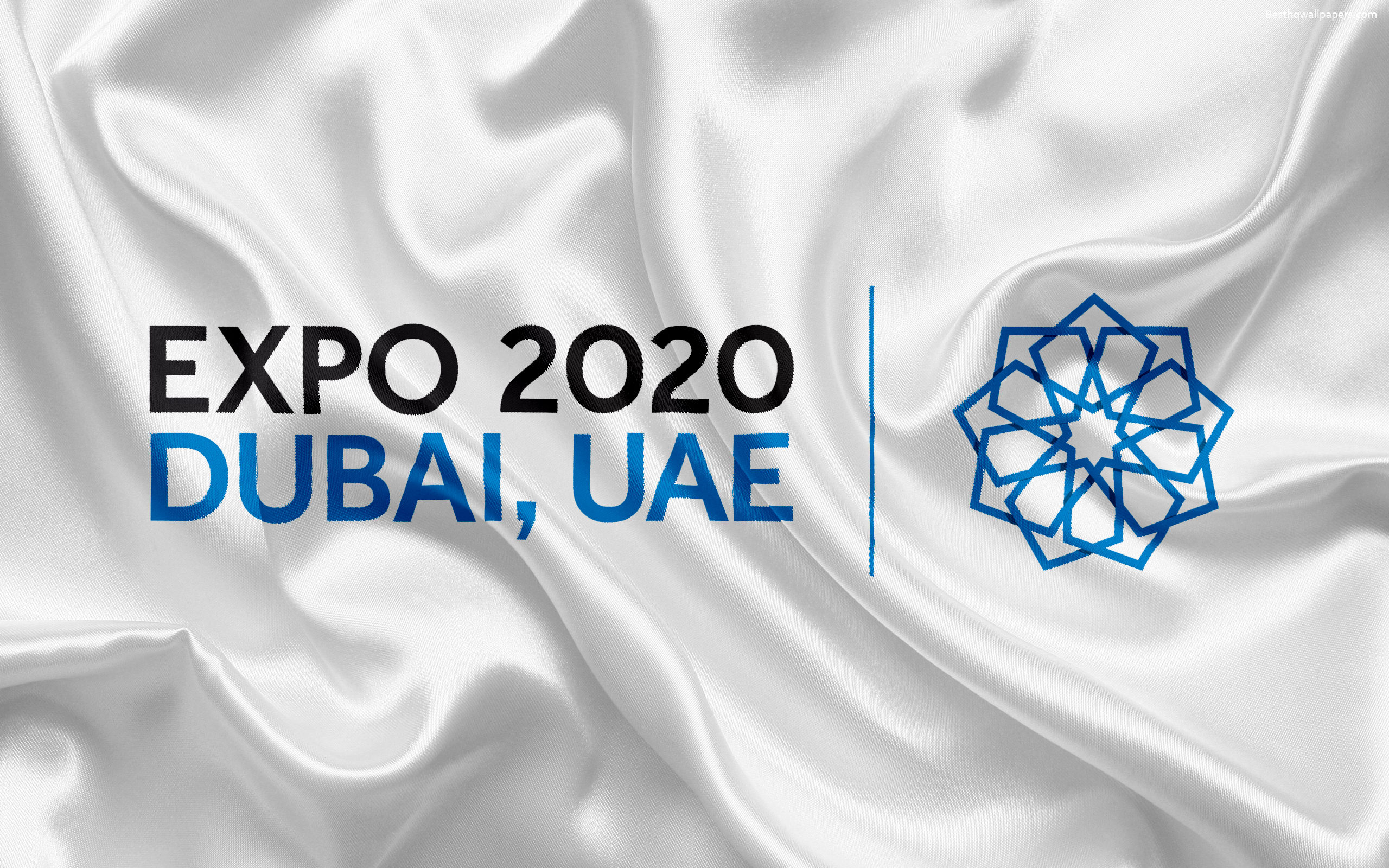 Download wallpaper Expo 2020 Dubai, UAE, emblem, Expo 2020 logo, United Arab Emirates, World Exhibition for desktop with resolution 2560x1600. High Quality HD picture wallpaper
