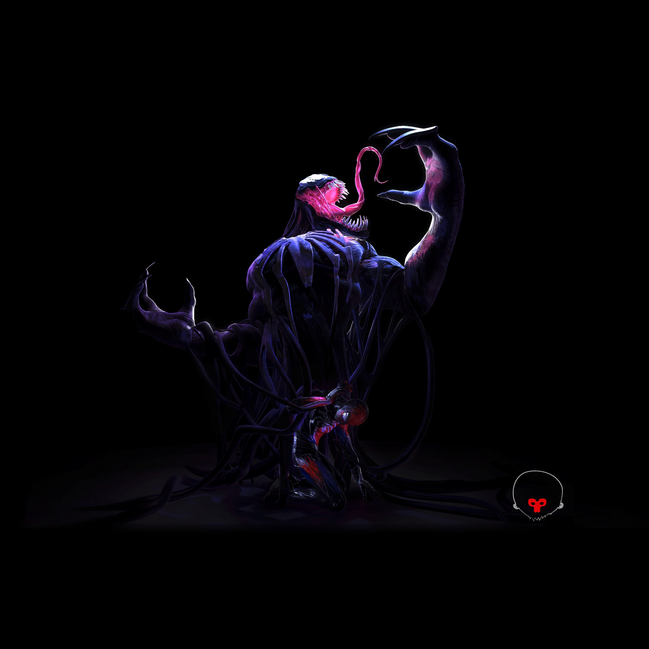 Download Venom And Iron Spider, Spider Man, Dark, Art Wallpaper, 2248x2248, IPad Air, IPad Air 2, IPad 3, IPad 4, IPad Mini 2, IPad Mini 3