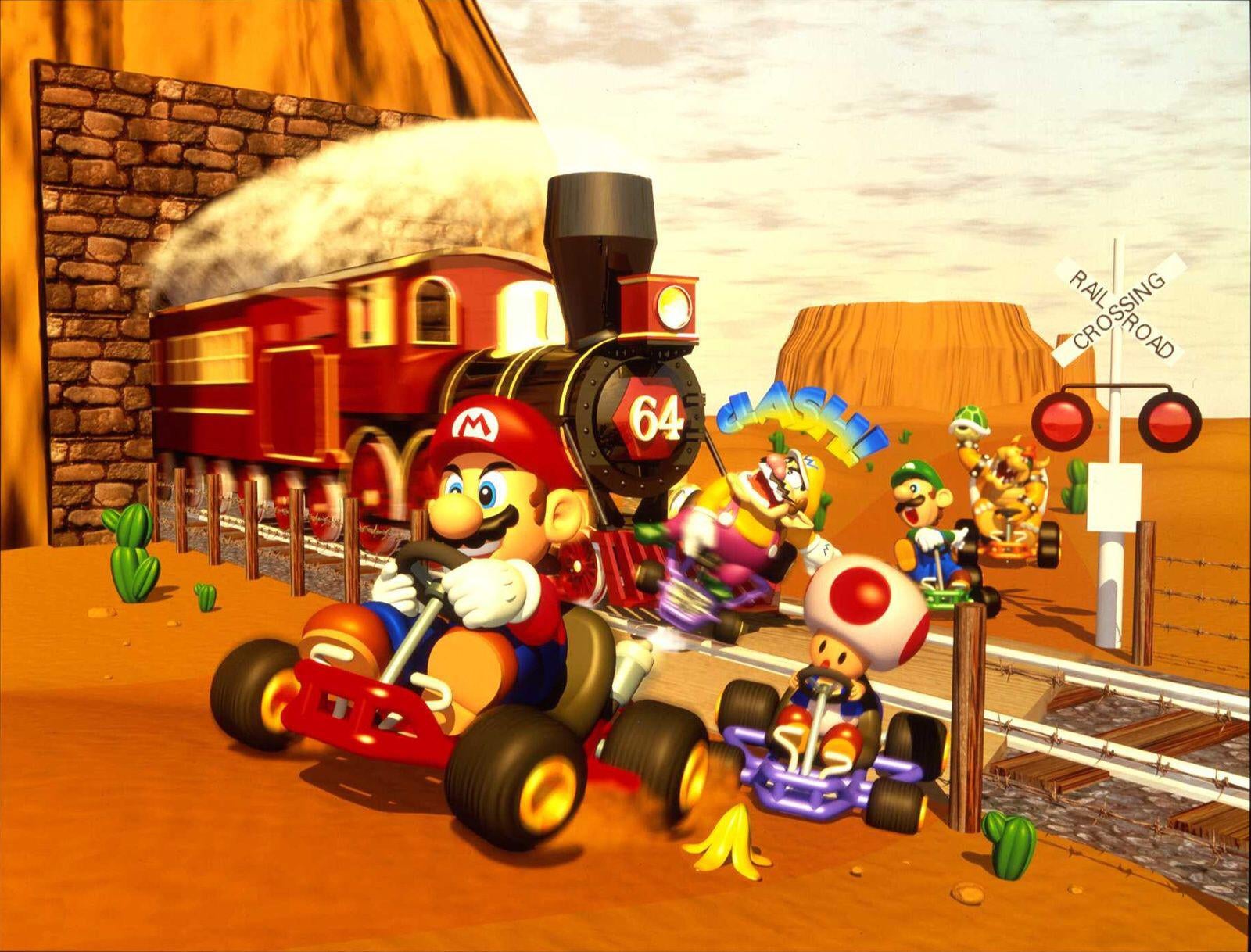 Promotional artwork for Mario Kart 64 ( 1996): vintagecgi
