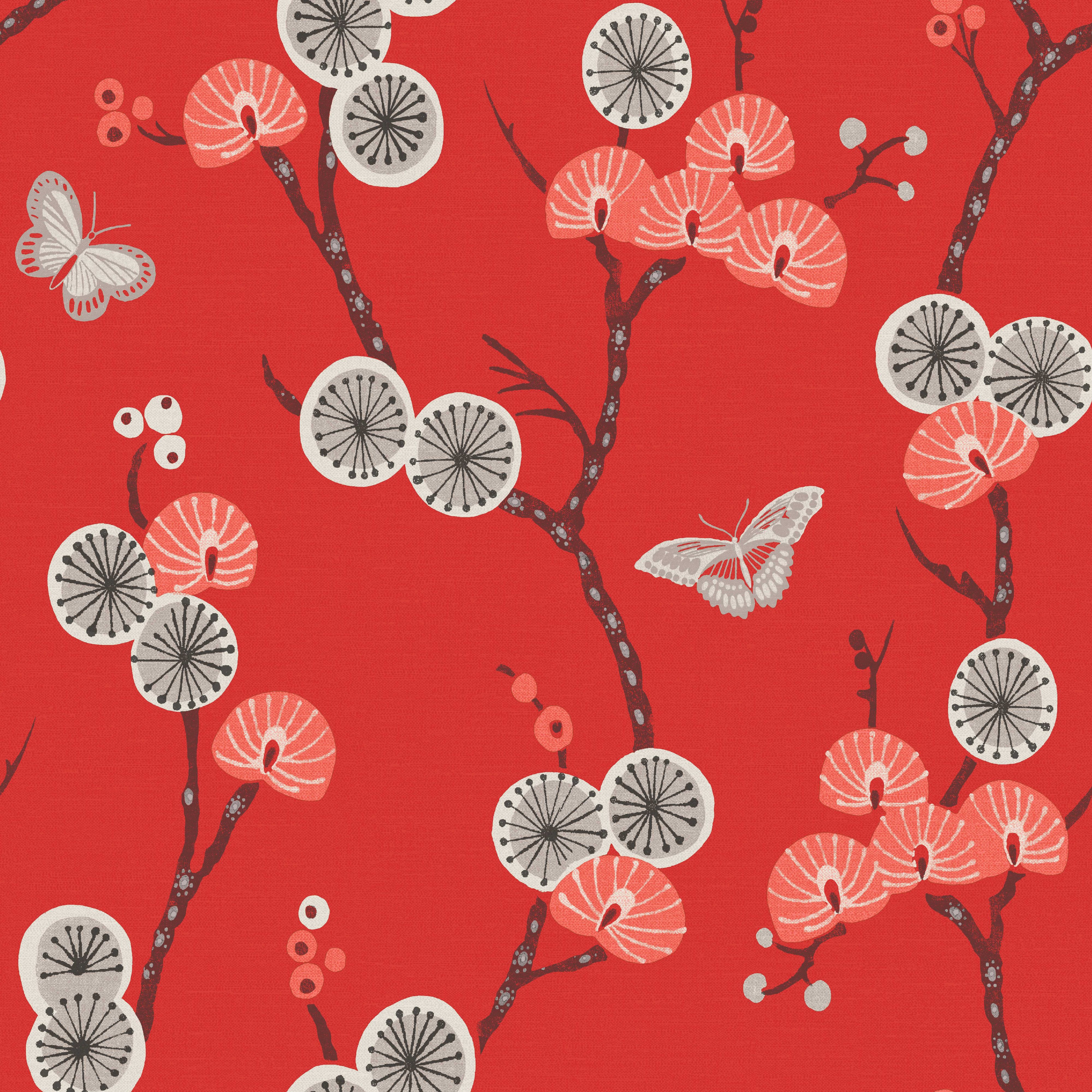 Colours Matilda Grey & Red Floral Wallpaper