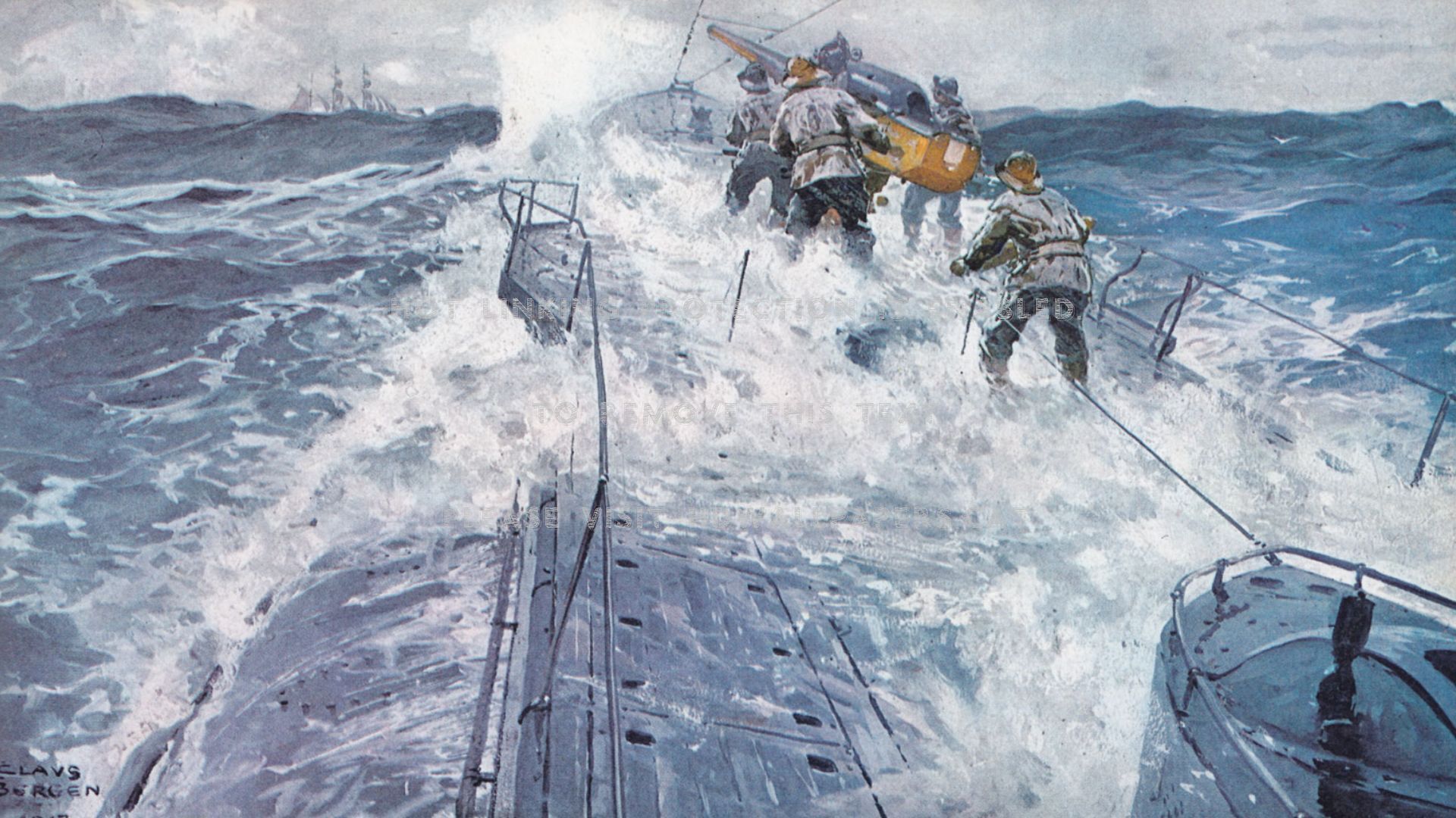 u boat surface action wwi swell ww1 sea 3D