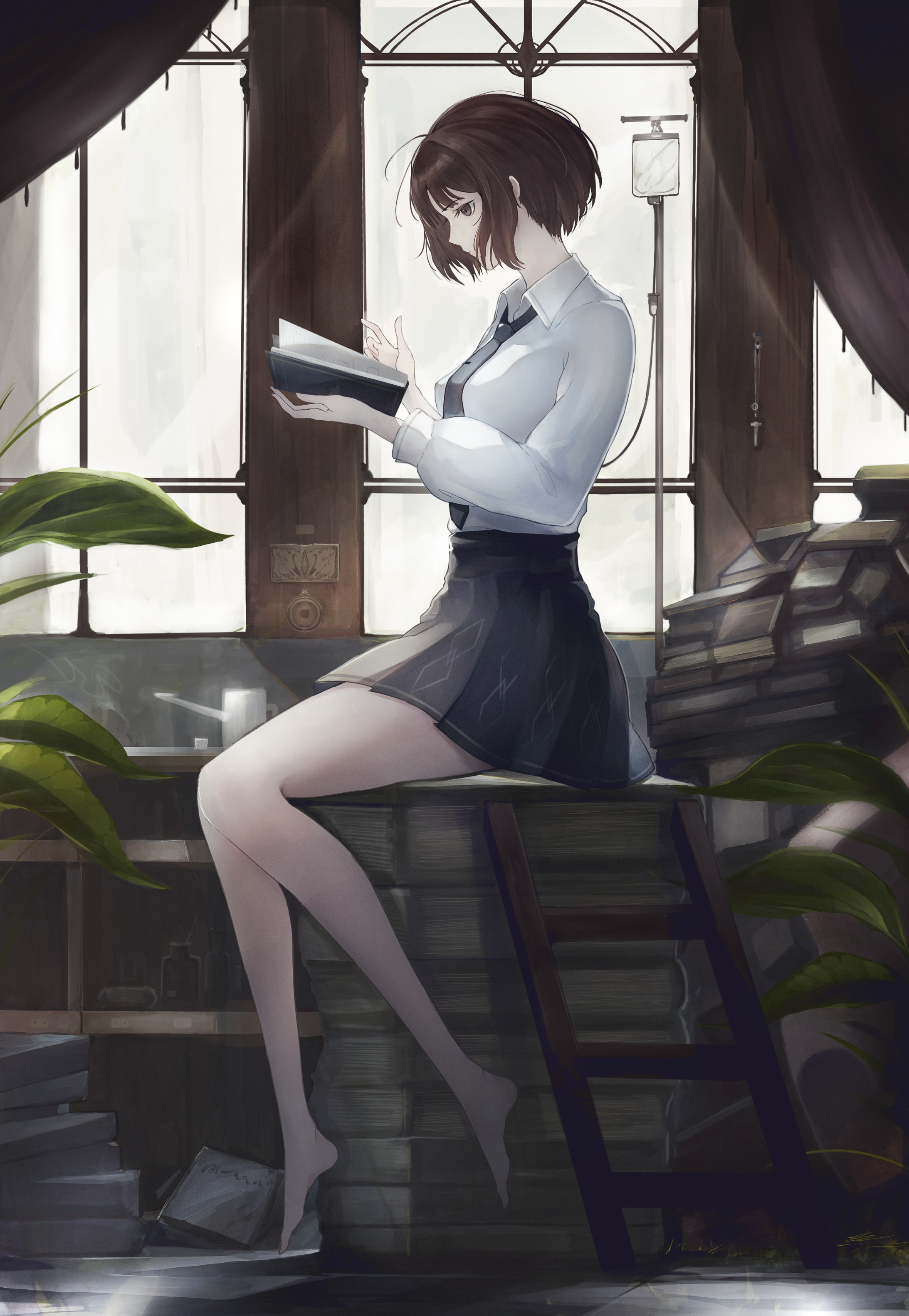 ai generated illustration of a young anime girl reading a book in a room  Stock Illustration | Adobe Stock