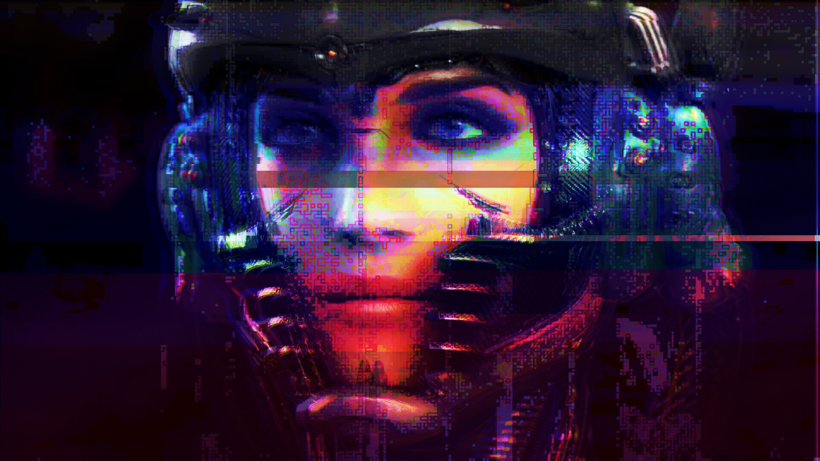 Wallpaper, glitch art, cyberpunk, robot, cyborg 1920x1080