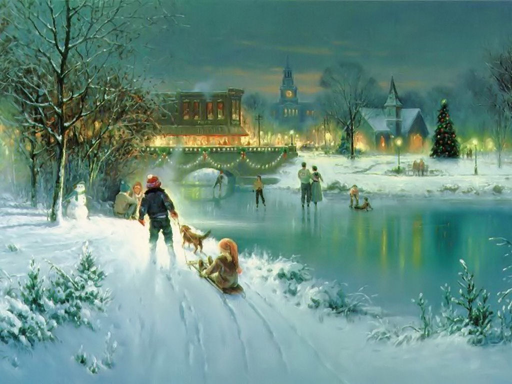 Christmas Scene, vintage Beautiful Christmas Paintings