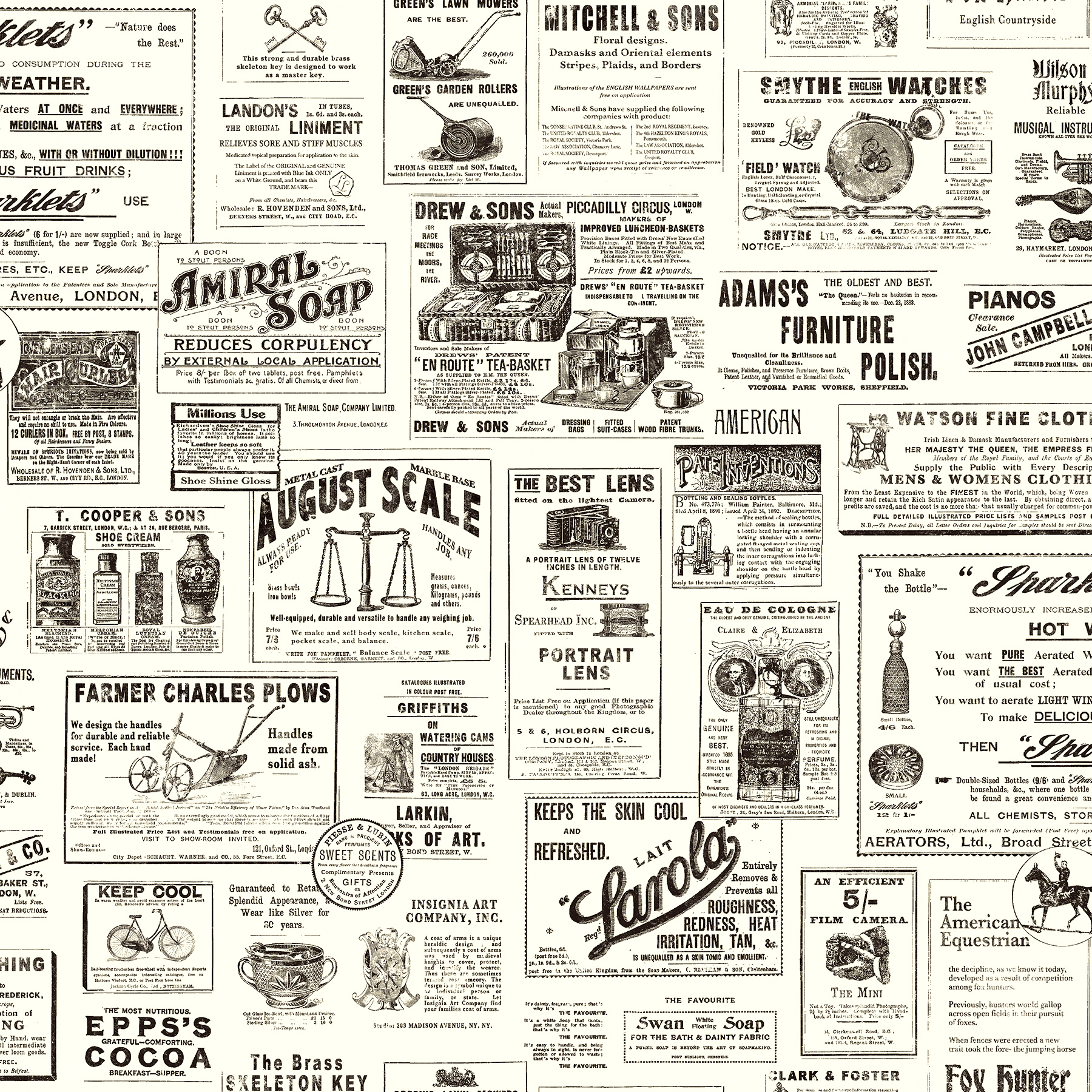 Chesapeake Adamstown Cream Vintage Newspaper Wallpaper