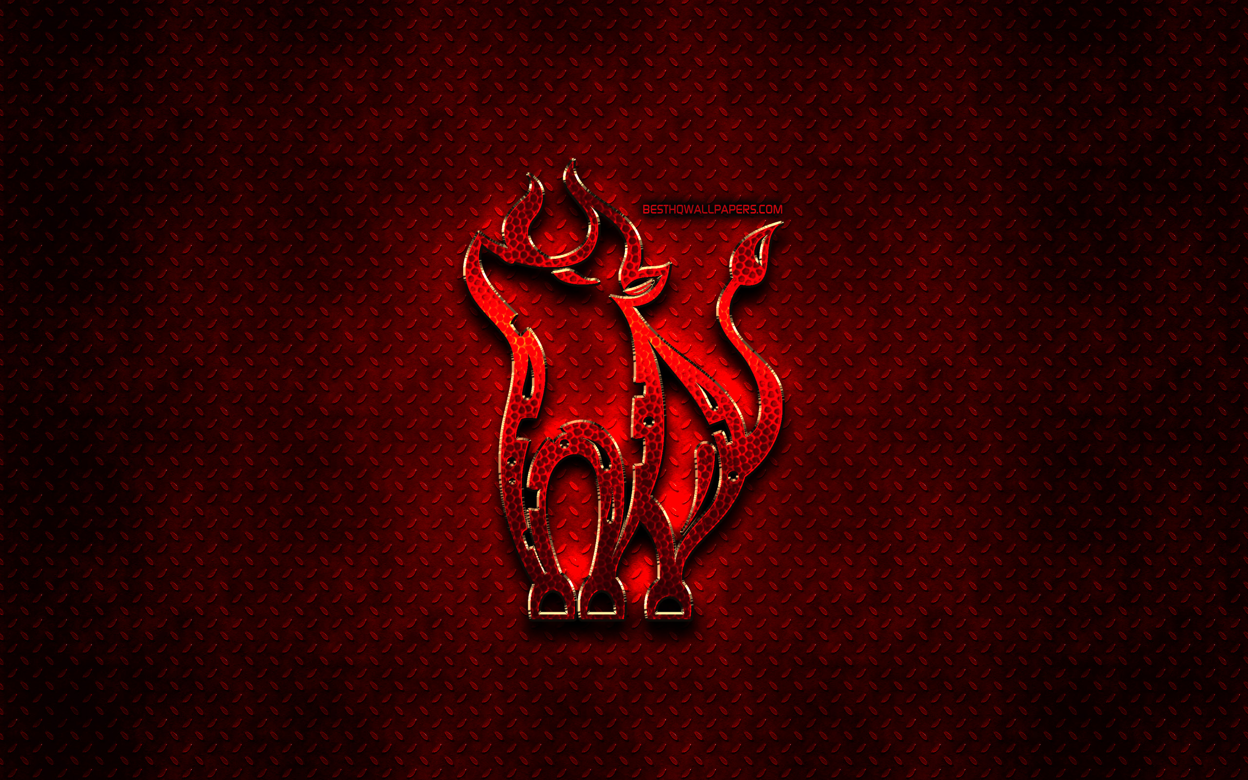 Download wallpaper Ox, red animals signs, chinese zodiac, Chinese calendar, Ox zodiac sign, red metal background, Chinese Zodiac Signs, animals, creative, Ox zodiac for desktop with resolution 2560x1600. High Quality HD picture