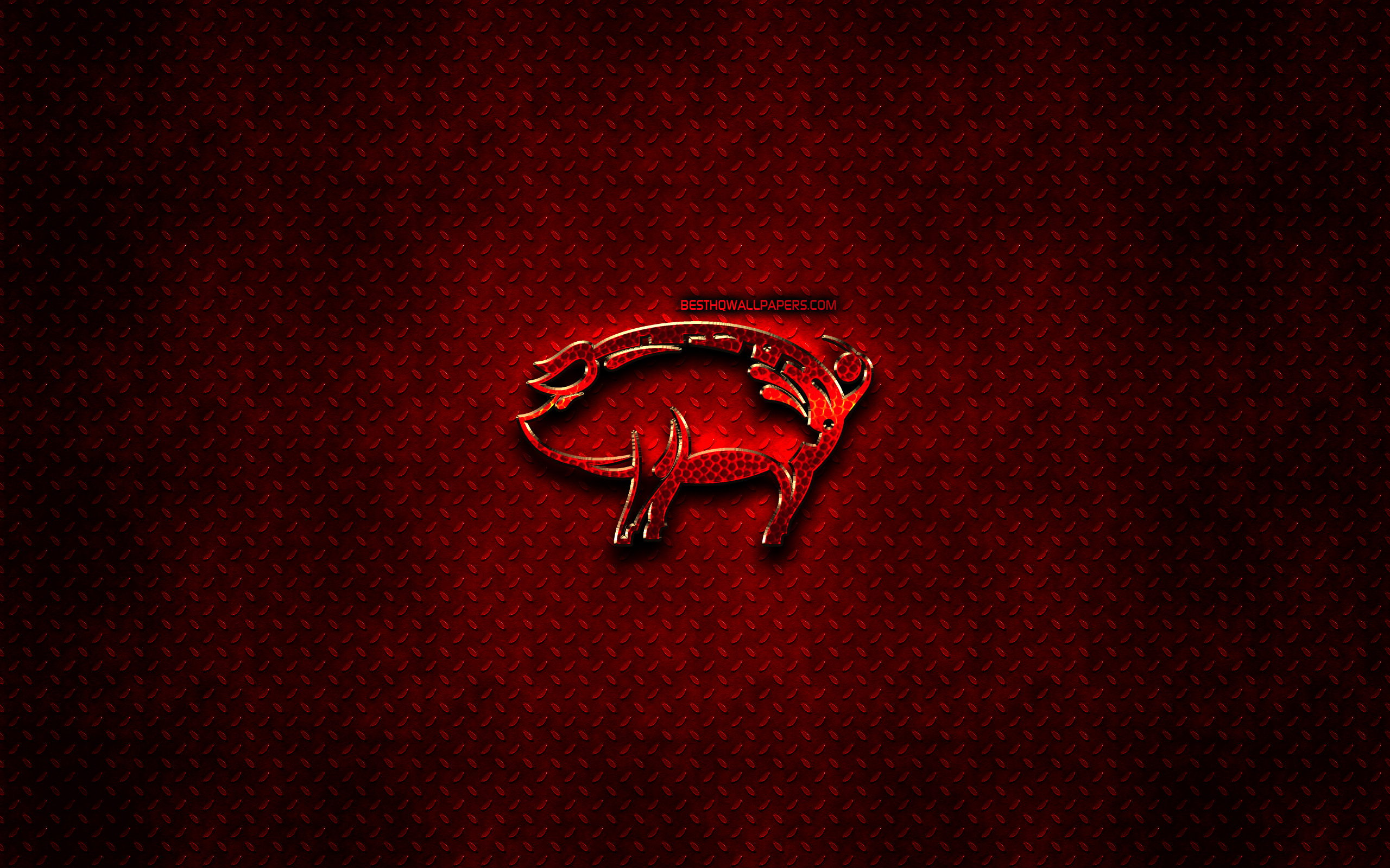 Download wallpaper Pig, red animals signs, chinese zodiac, Chinese calendar, Pig zodiac sign, red metal background, Chinese Zodiac Signs, animals, creative, Pig zodiac for desktop with resolution 2560x1600. High Quality HD picture