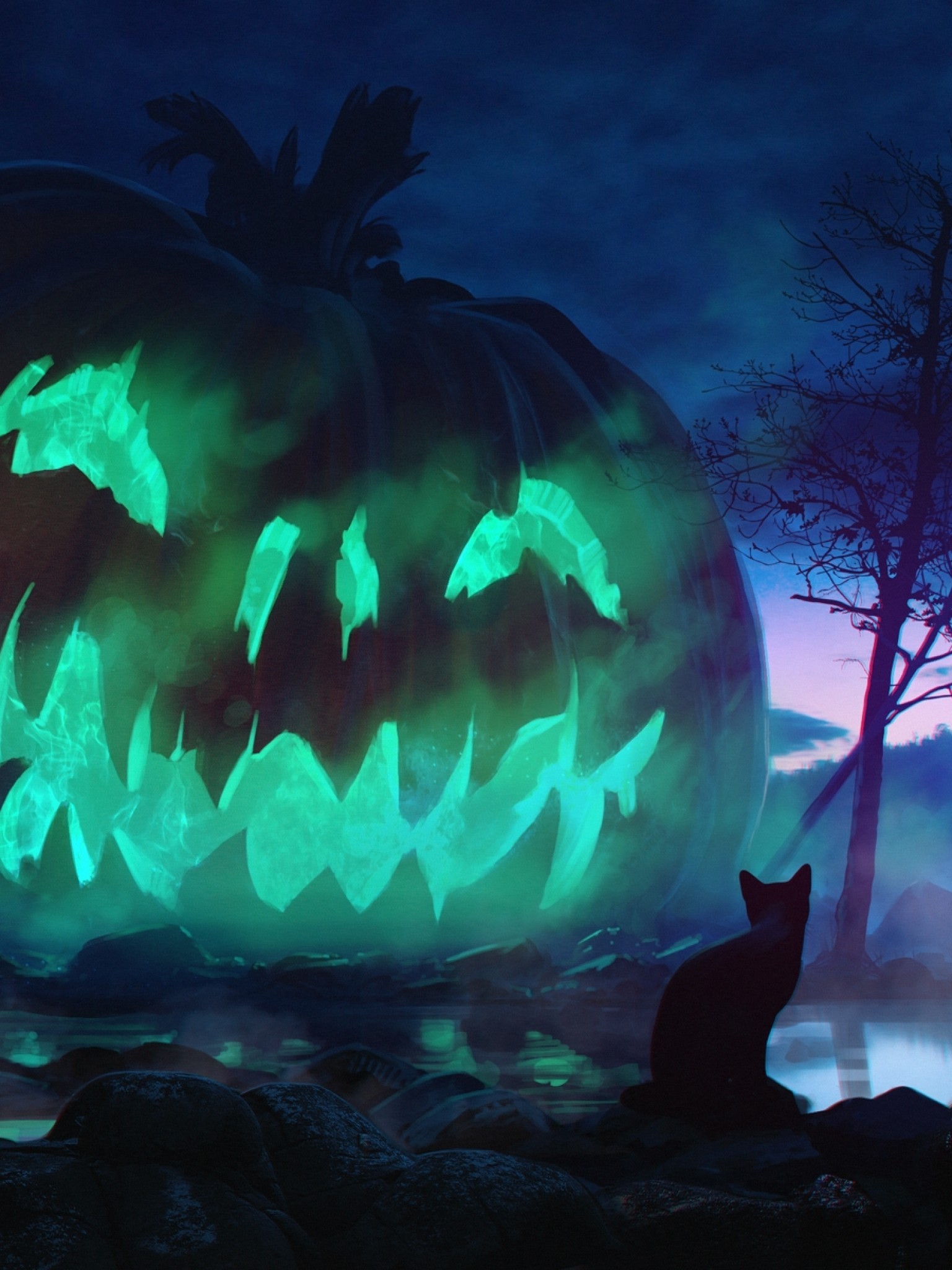 Halloween, Giant Pumpkin, Scary, Cats, Dark Theme, O Lantern Background