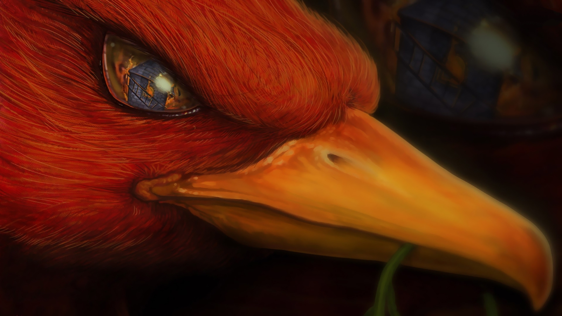 Download 1920x1080 Phoenix, Fantasy Creature, Bird, Fire, Eye Reflection Wallpaper for Widescreen