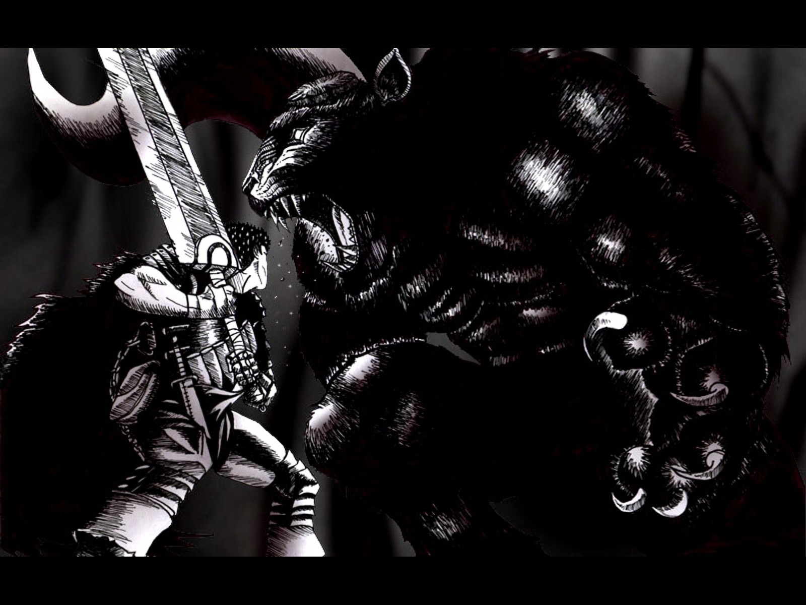 black, monochrome, Guts, Berserk, Kentaro Miura, Zodd, darkness, screenshot, computer wallpaper, black and white, monochrome photography, album cover. Mocah HD Wallpaper