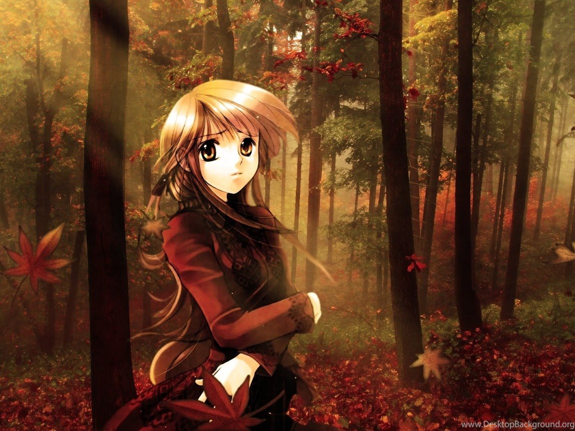 Anime Girl Autumn Fall Mystery Wallpaper Desktop Background