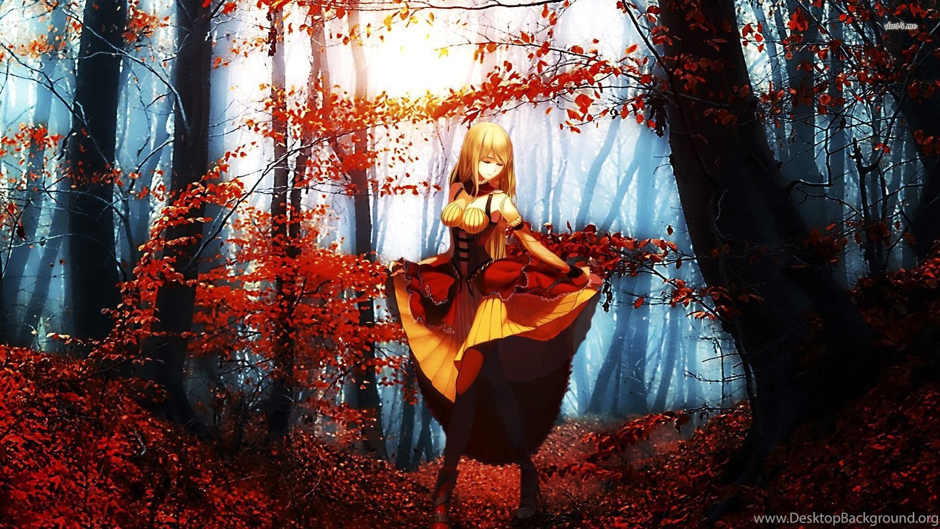 Girl In The Autumn Forest Wallpaper Anime Wallpaper Desktop Background