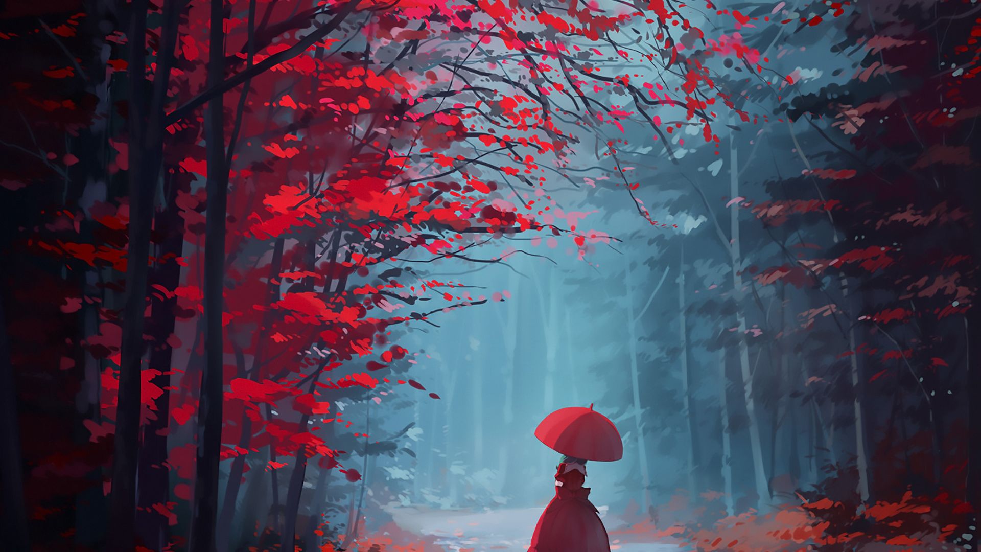 Desktop wallpaper touhou, autumn, tree, forest, girl, HD image, picture, background, d01bf2